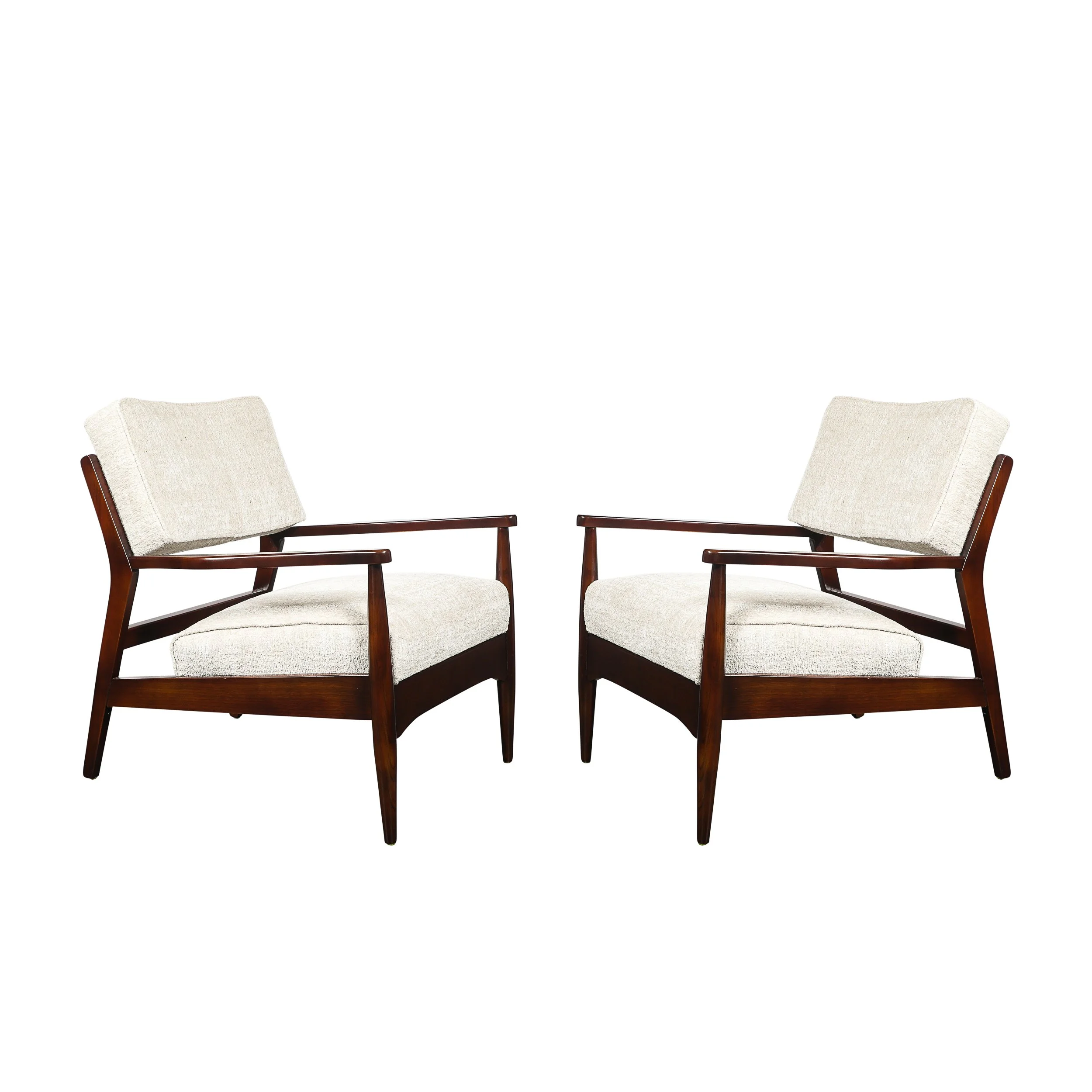 Pair of Mid-Century Modern Walnut Armchairs with Off-White Textural Upholstery — image 1