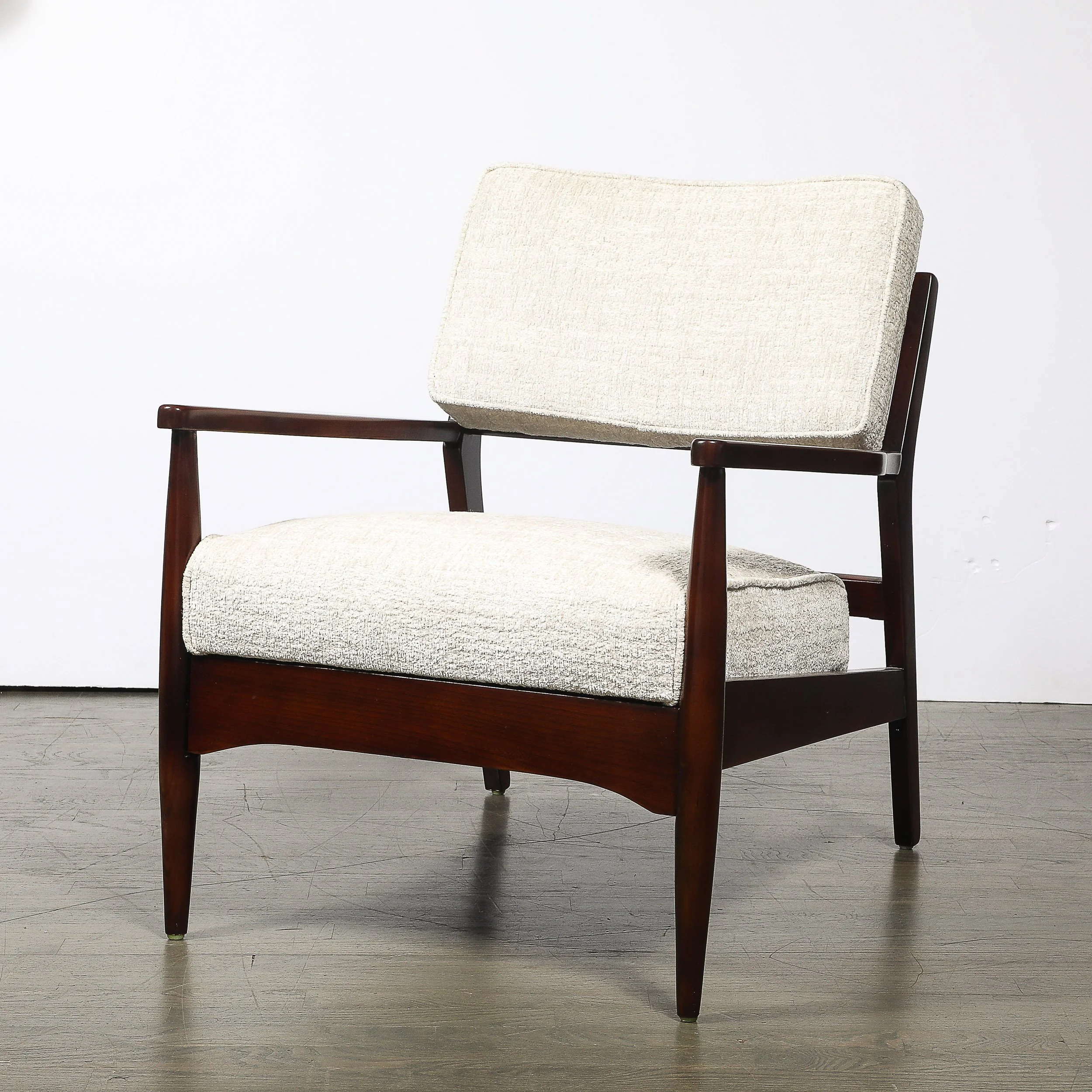 Pair of Mid-Century Modern Walnut Armchairs with Off-White Textural Upholstery — image 5