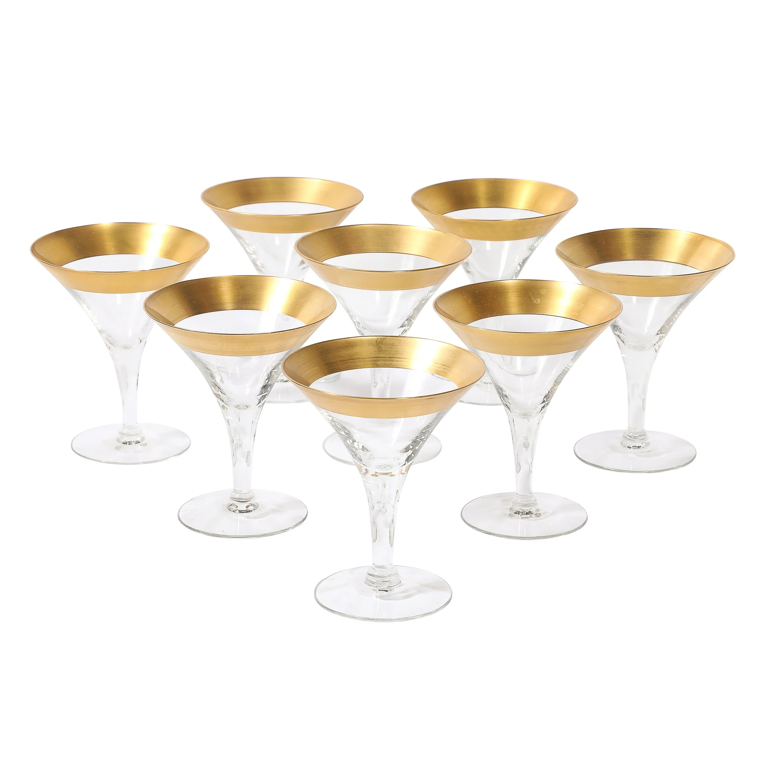 Set of 8 Mid-Century Modernist Gilt Rimmed Martini Glasses by Dorothy Thorpe — image 1