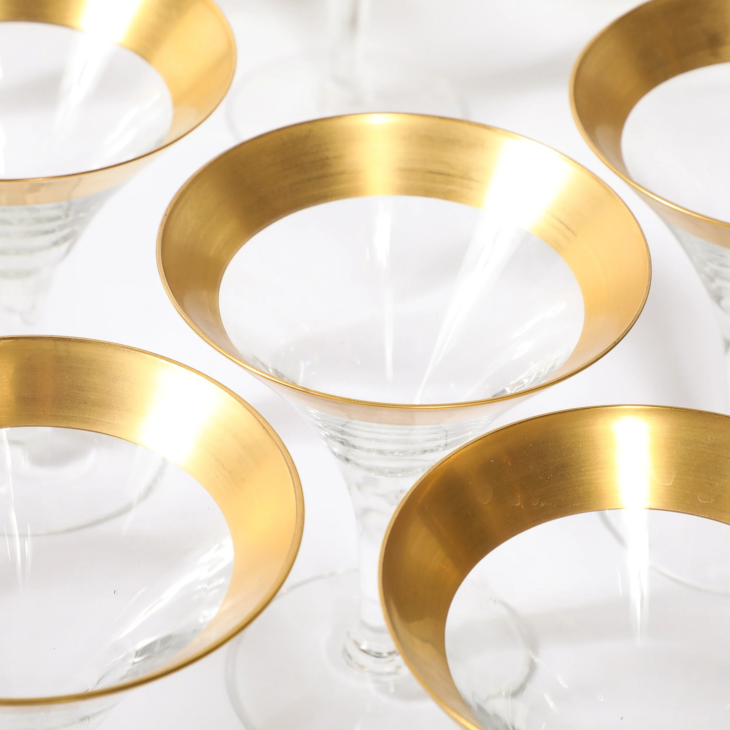 Set of 8 Mid-Century Modernist Gilt Rimmed Martini Glasses by Dorothy Thorpe — image 3