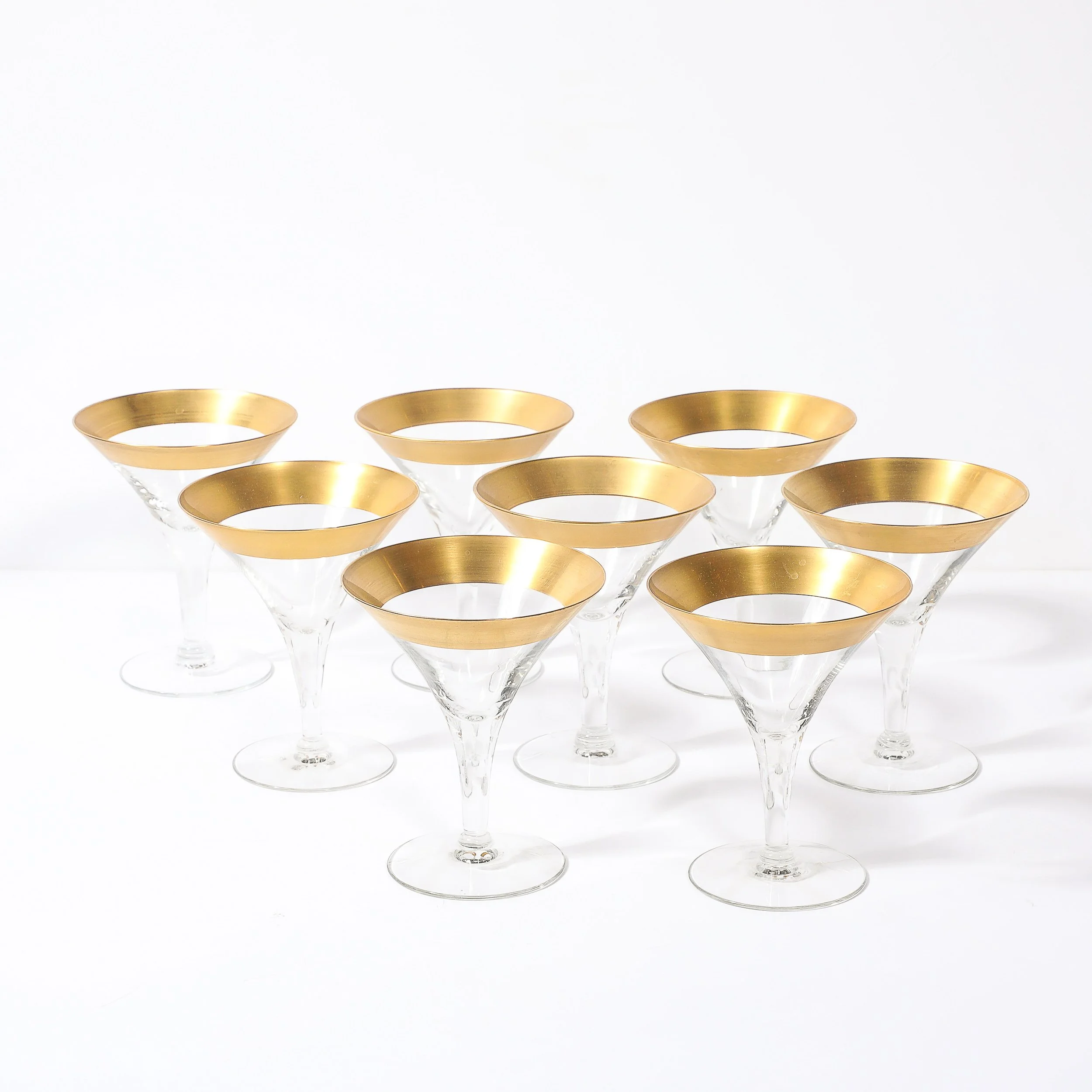Set of 8 Mid-Century Modernist Gilt Rimmed Martini Glasses by Dorothy Thorpe — image 4