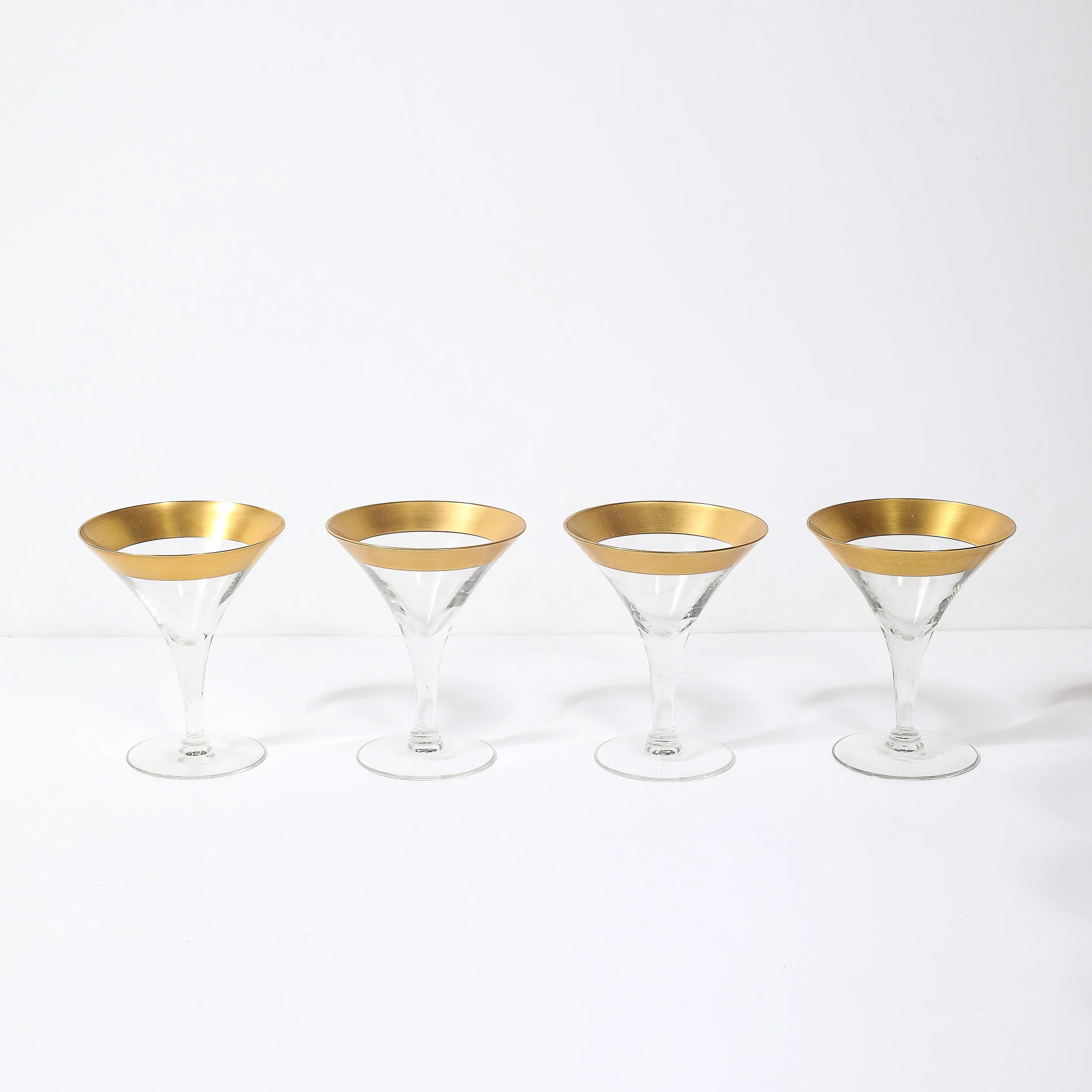 Set of 8 Mid-Century Modernist Gilt Rimmed Martini Glasses by Dorothy Thorpe — image 5