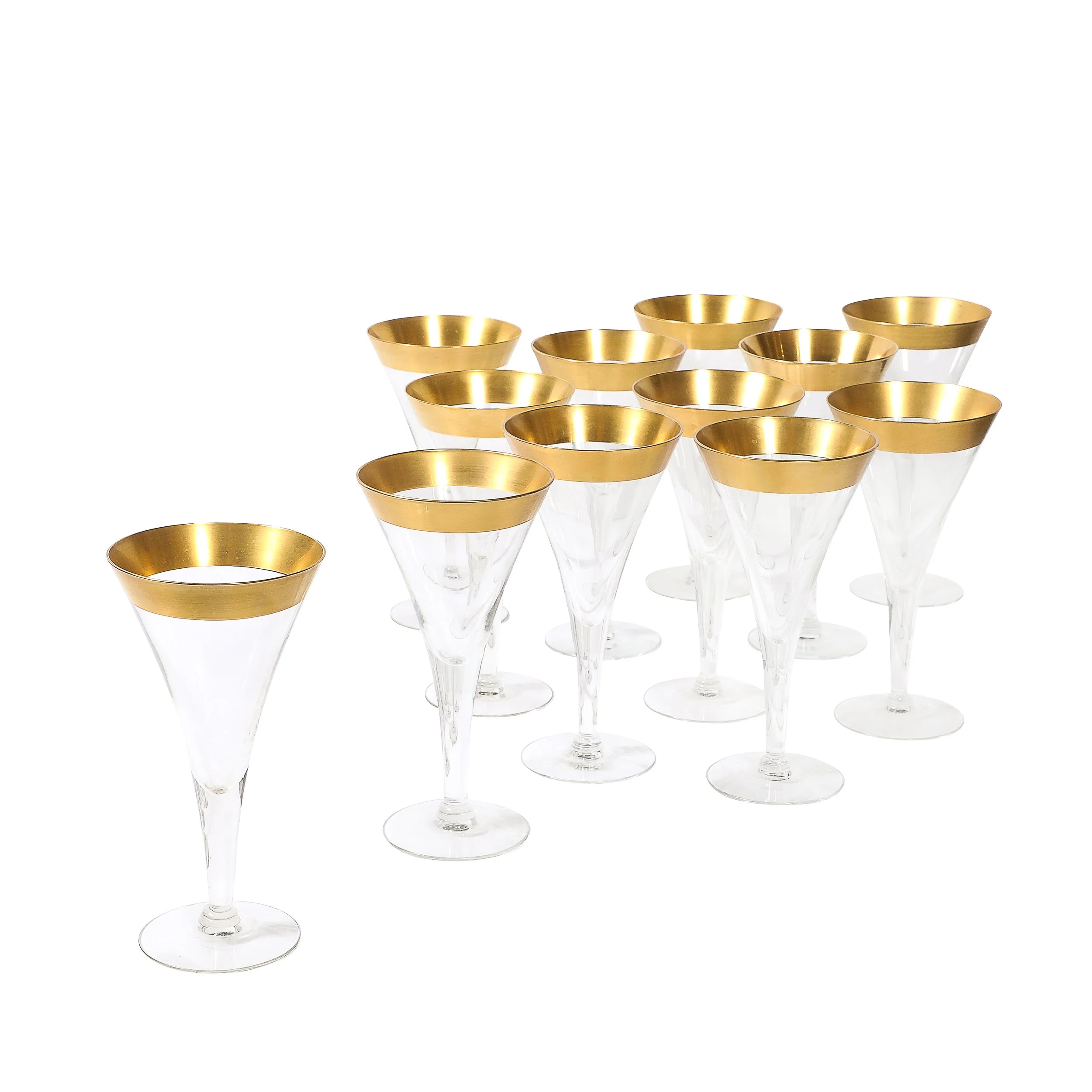 Set of 12 Mid-Century Modernist Gilt Rimmed Water Glasses By Dorothy Thorpe — image 1