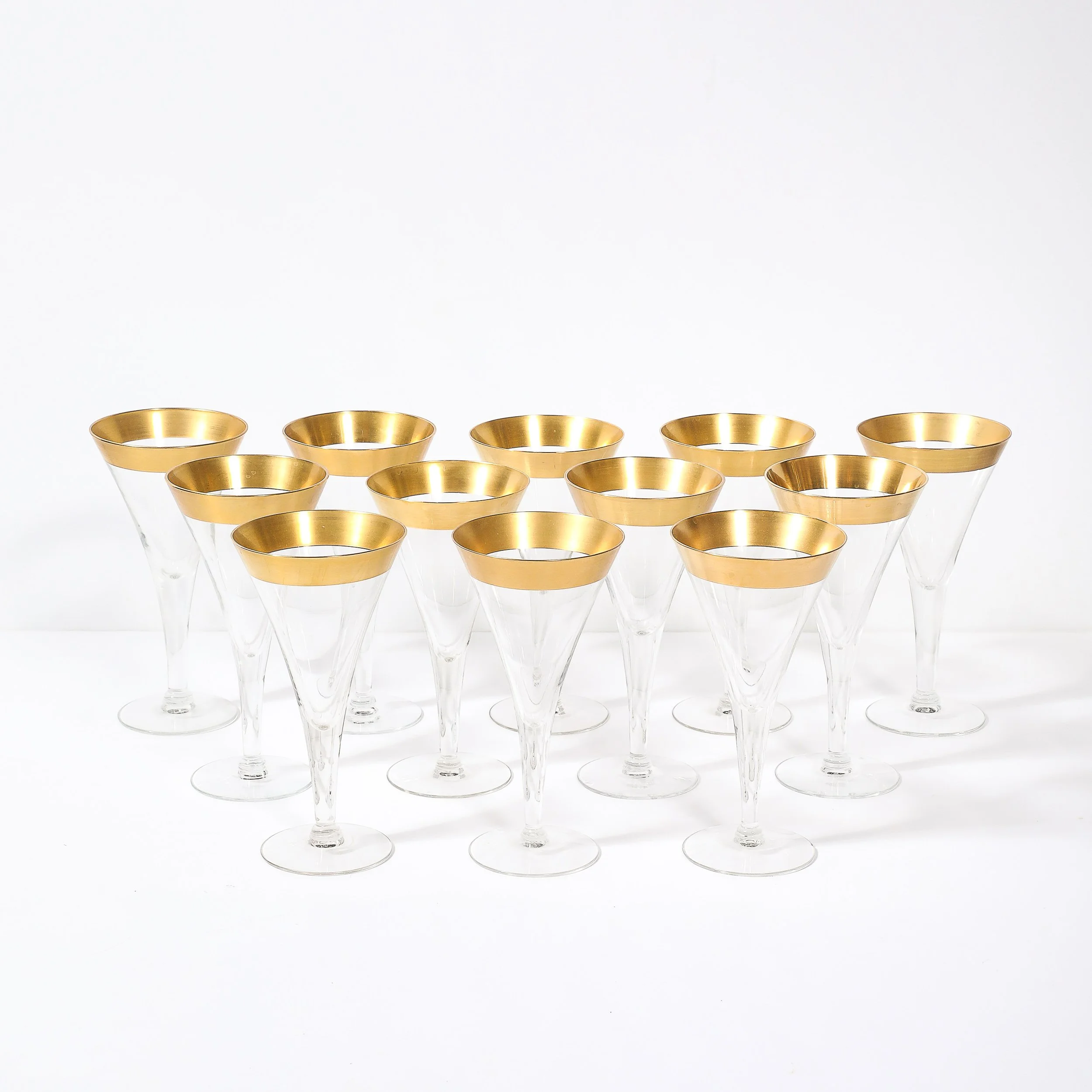 Set of 12 Mid-Century Modernist Gilt Rimmed Water Glasses By Dorothy Thorpe — image 3