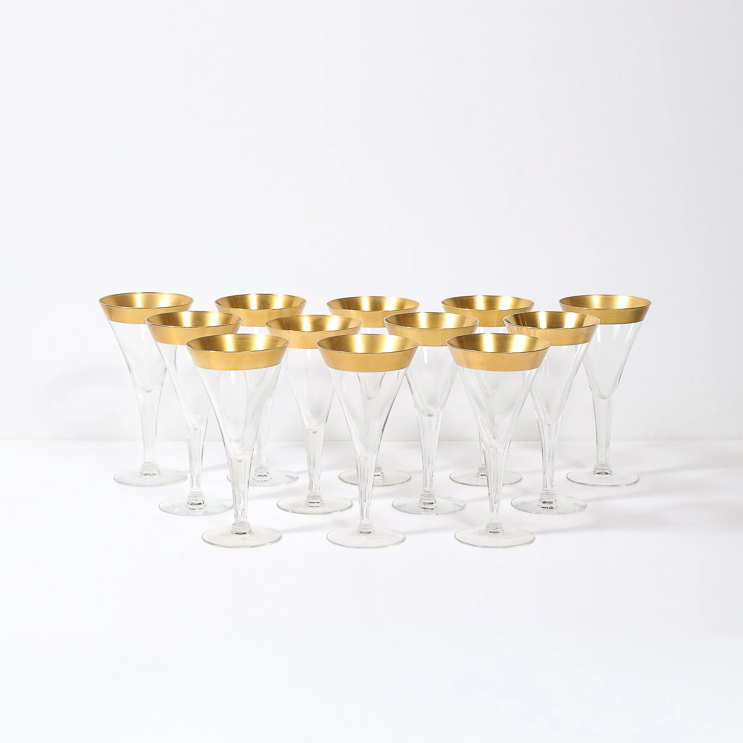 Set of 12 Mid-Century Modernist Gilt Rimmed Water Glasses By Dorothy Thorpe — image 4