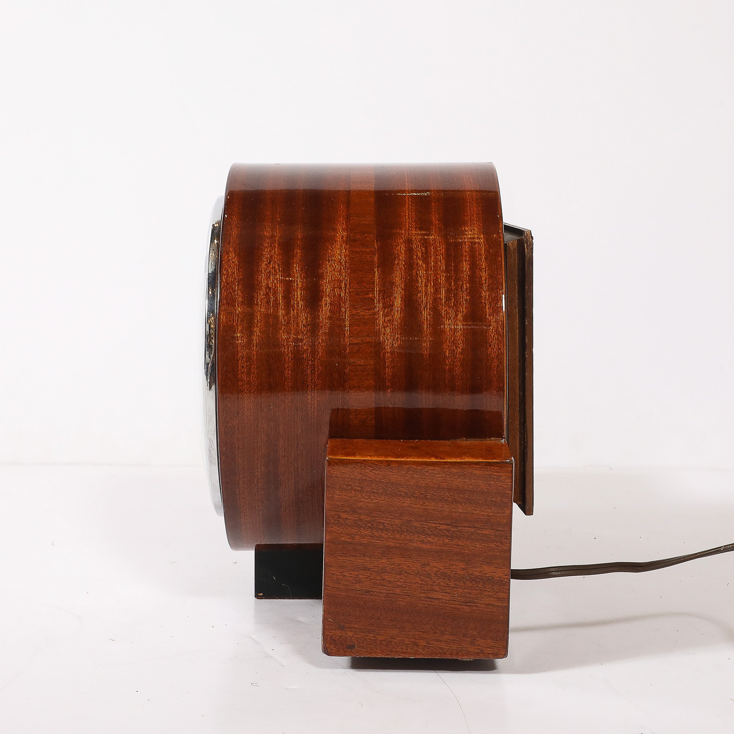 Art Deco Machine Age Burled Walnut with Aluminum Banded Detail Electric Clock — image 6