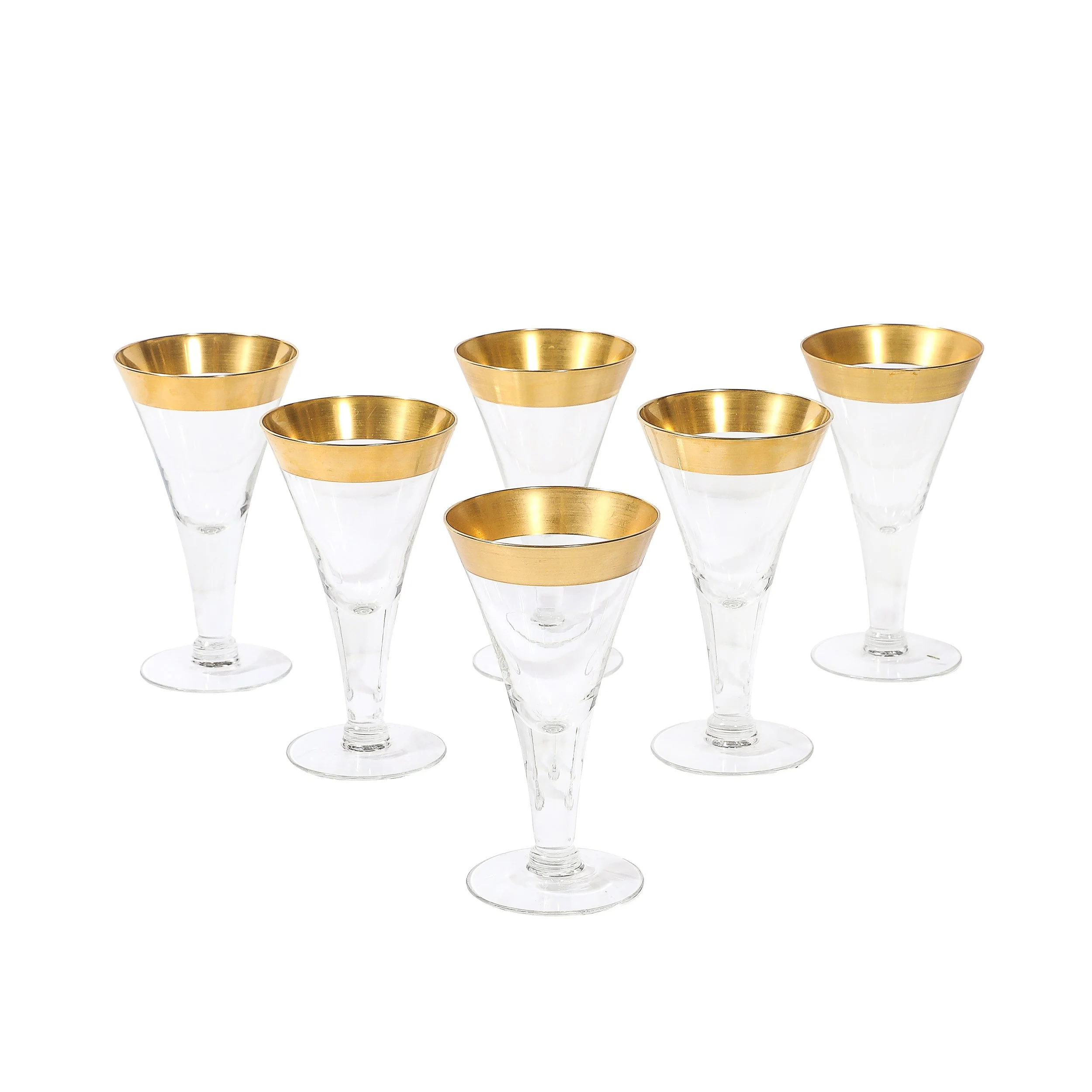 Set of 6 Mid-Century Modernist Gilt Rimmed Wine Glasses By Dorothy Thorpe — image 1