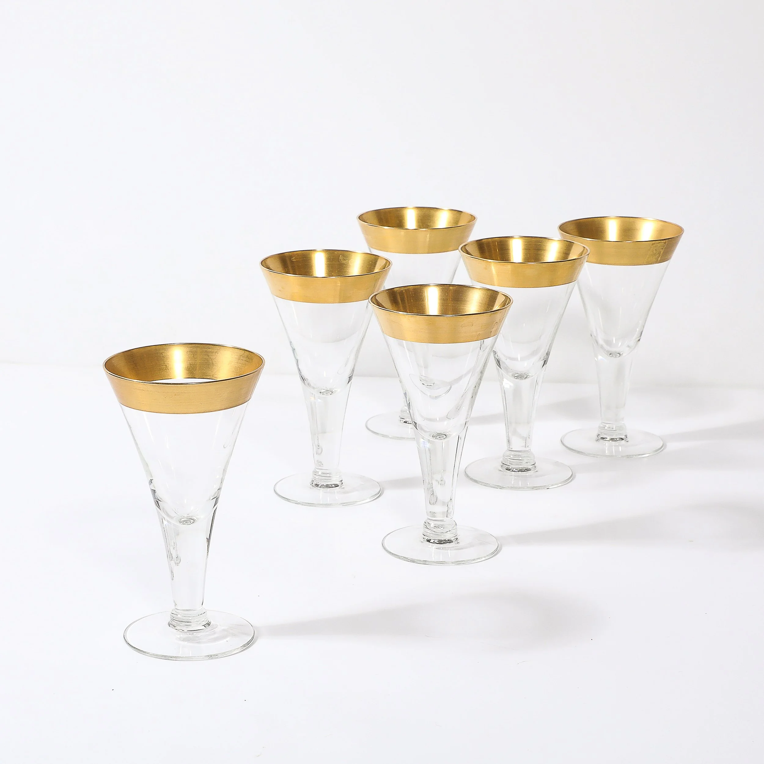 Set of 6 Mid-Century Modernist Gilt Rimmed Wine Glasses By Dorothy Thorpe — image 2