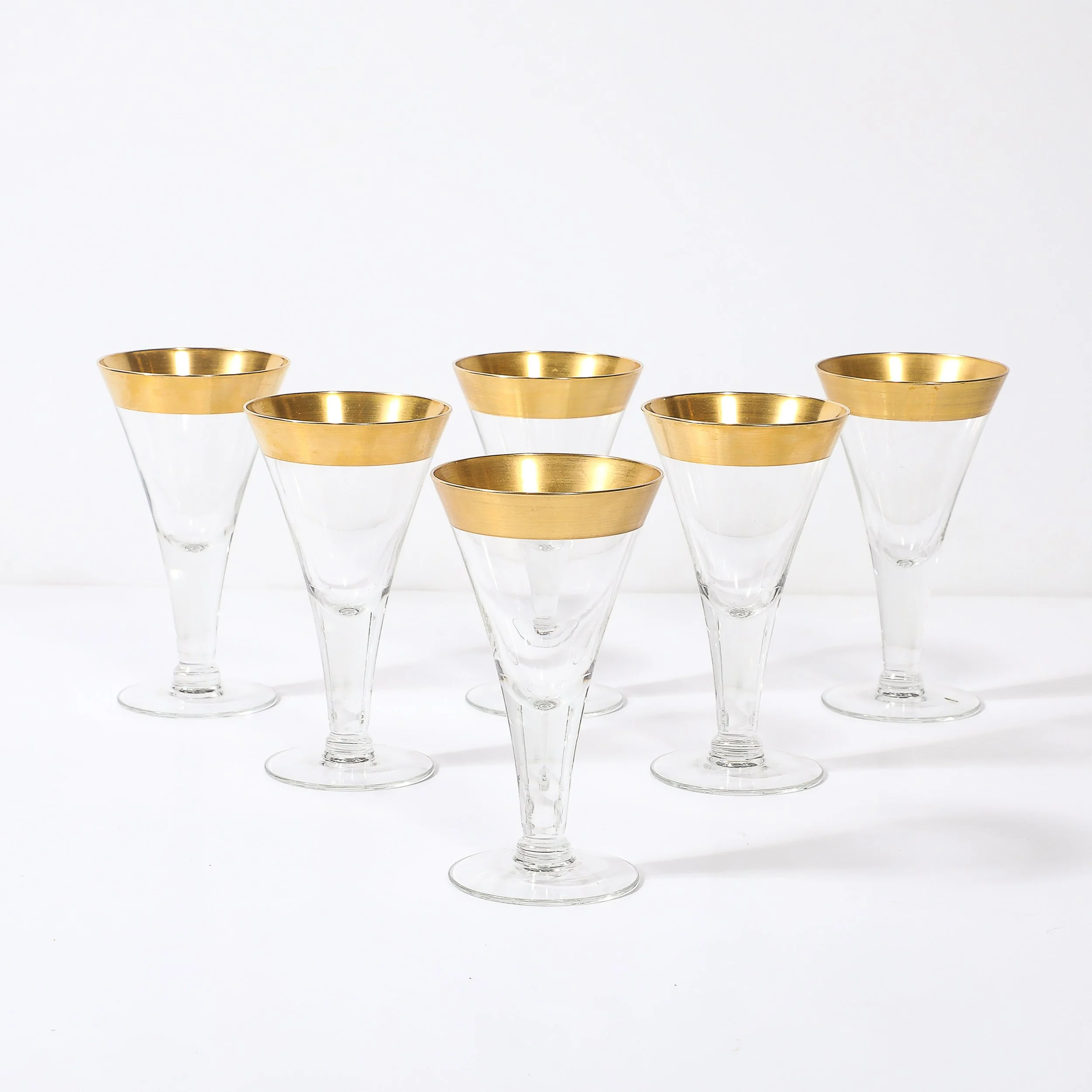 Set of 6 Mid-Century Modernist Gilt Rimmed Wine Glasses By Dorothy Thorpe — image 3