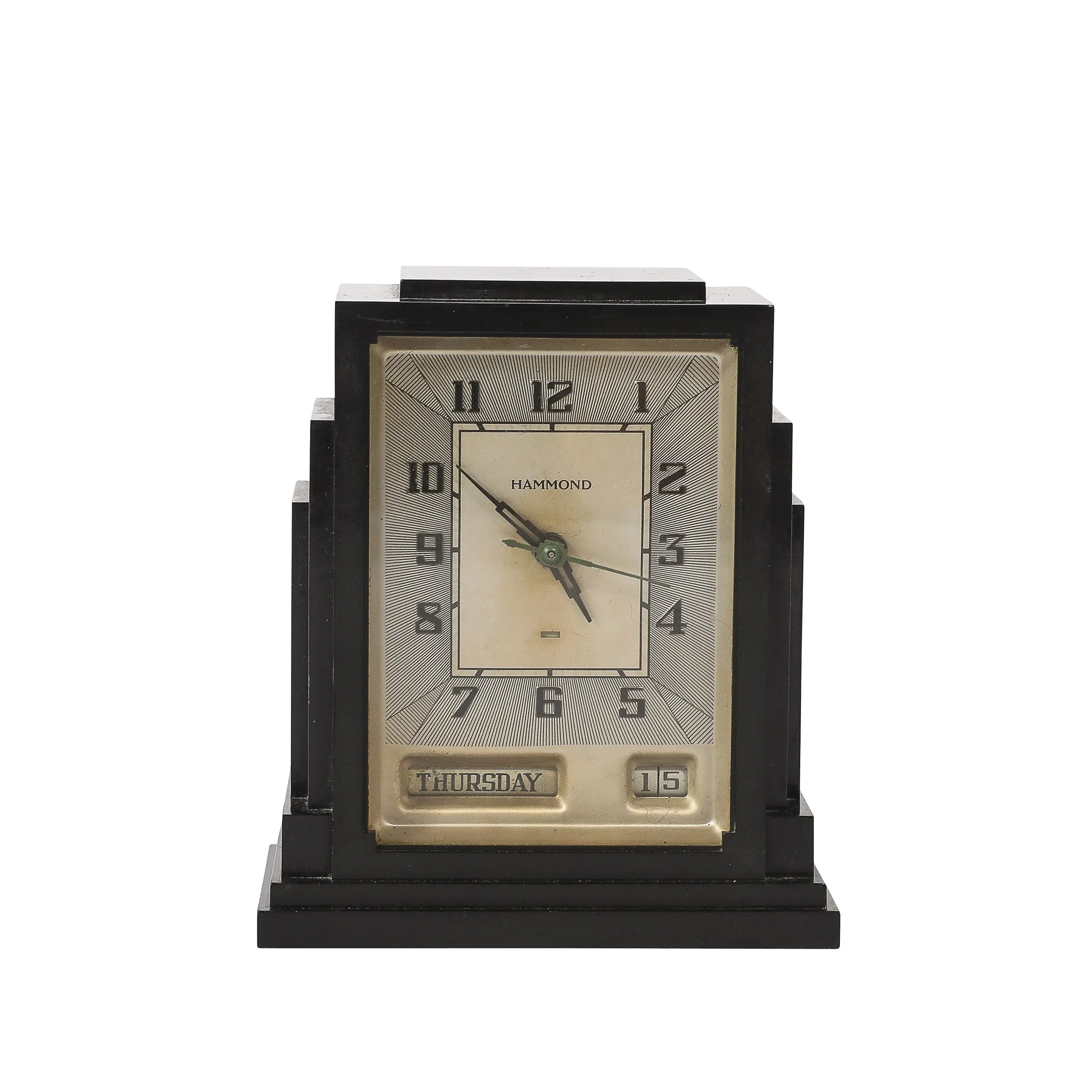 Art Deco Skyscraper Style Hammond Bakelite Electric Clock w/ Day Date Function — image 1