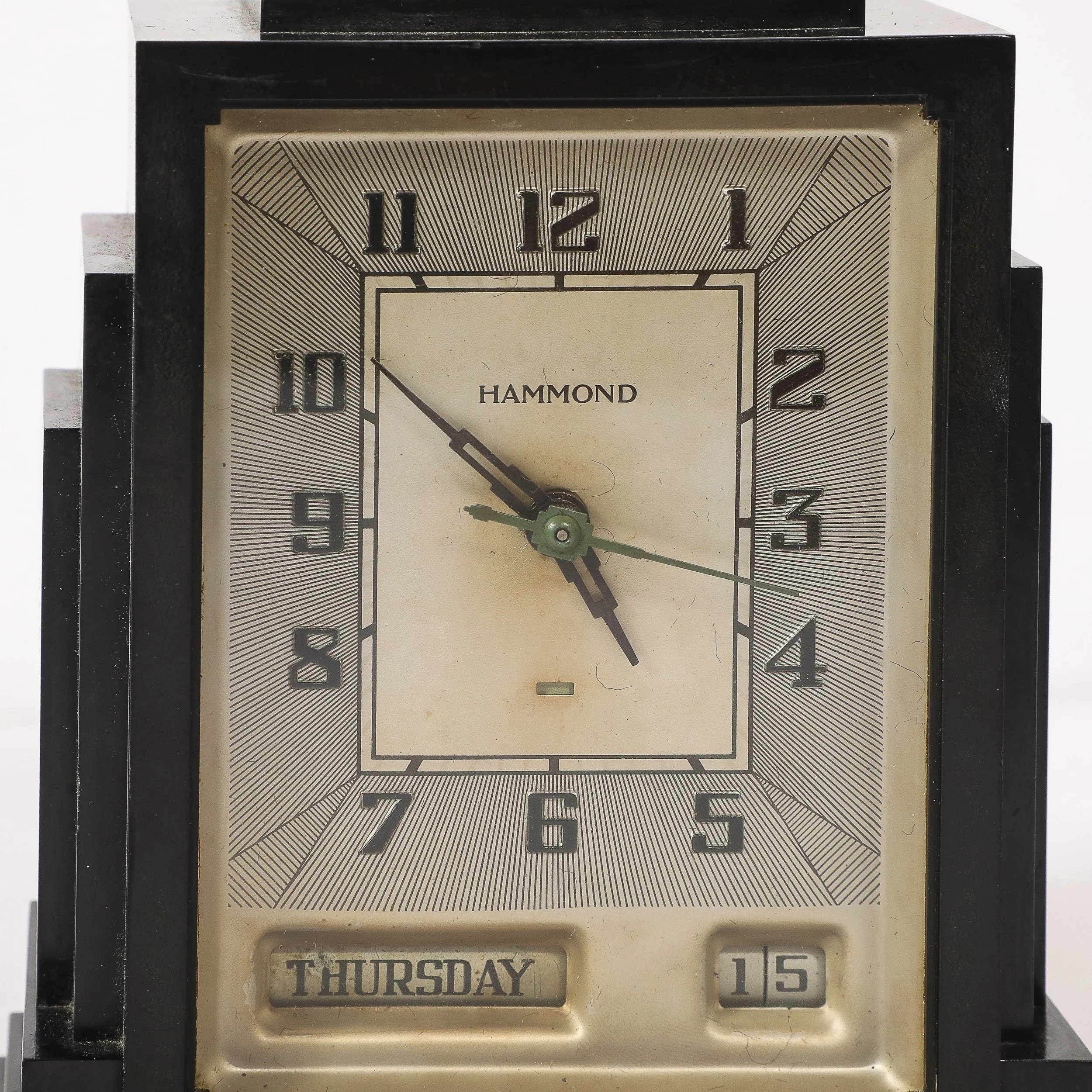 Art Deco Skyscraper Style Hammond Bakelite Electric Clock w/ Day Date Function — image 2