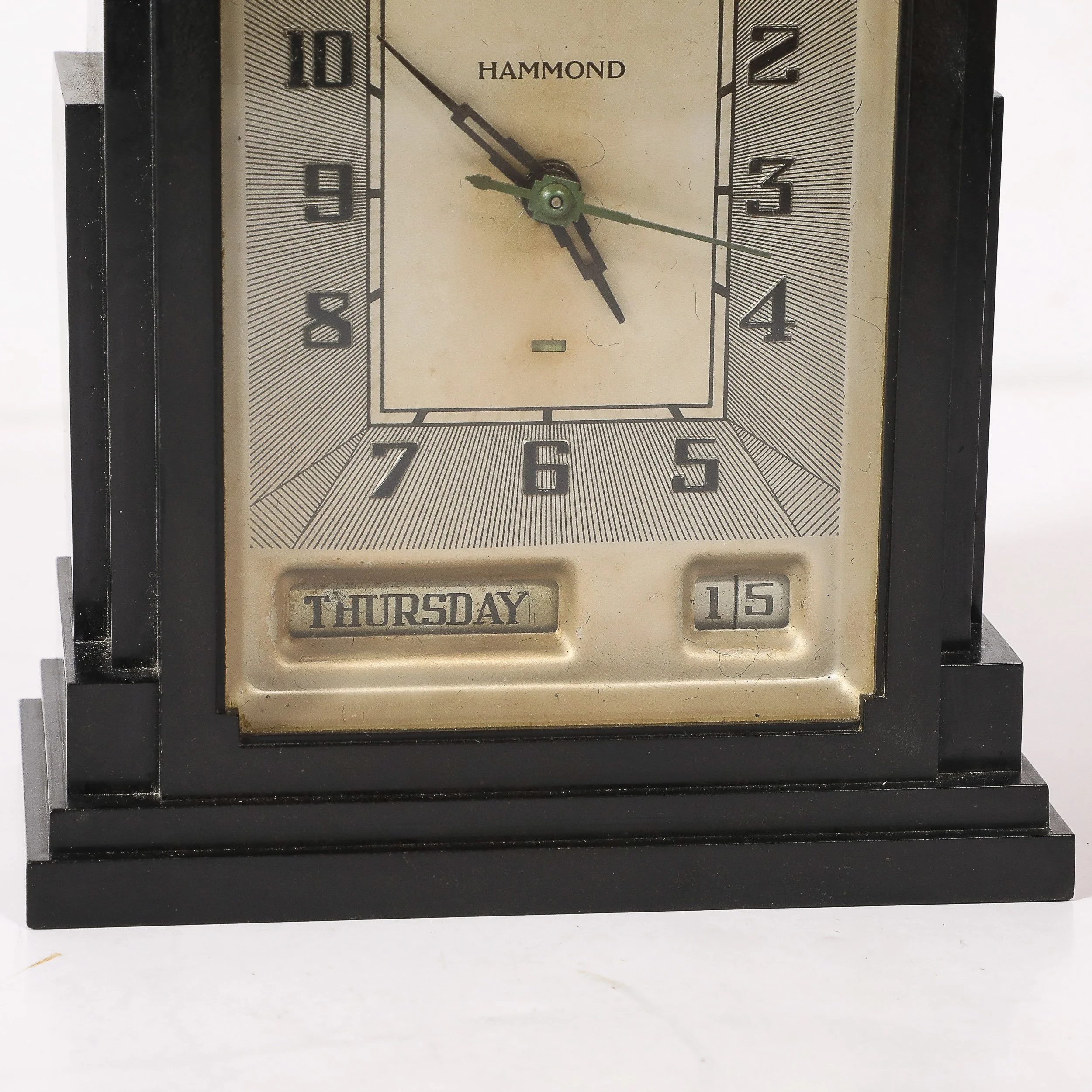 Art Deco Skyscraper Style Hammond Bakelite Electric Clock w/ Day Date Function — image 5
