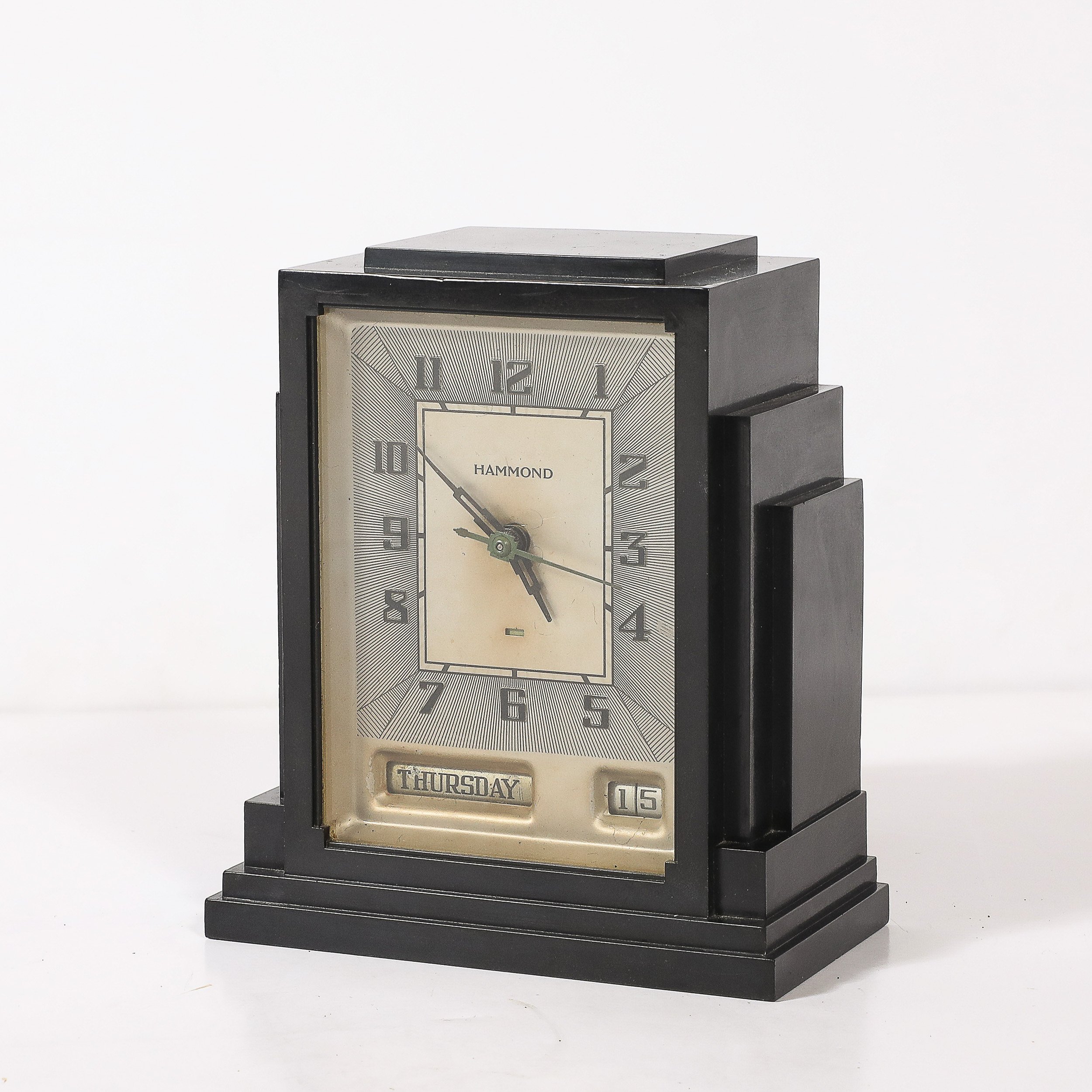 Art Deco Skyscraper Style Hammond Bakelite Electric Clock w/ Day Date Function — image 6