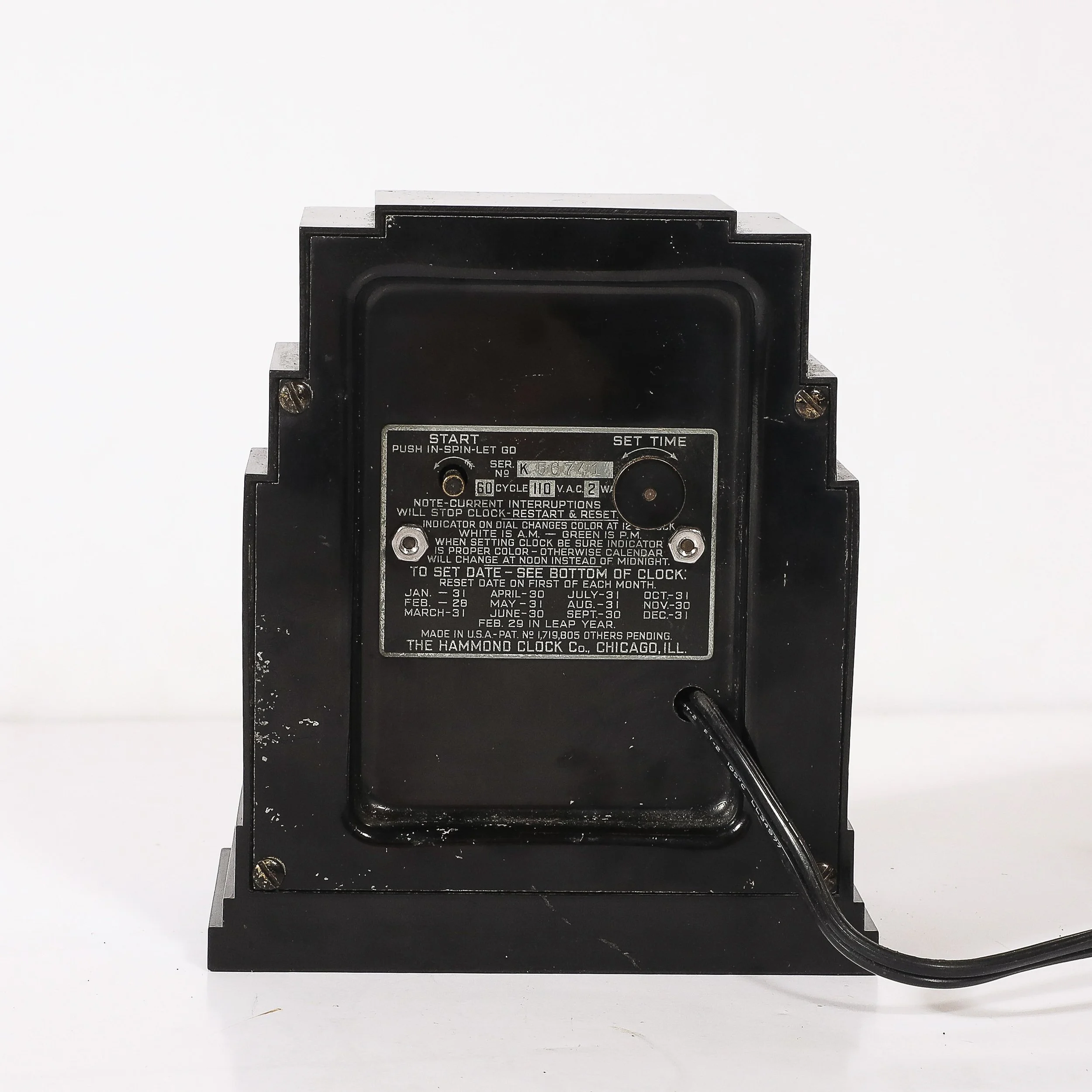 Art Deco Skyscraper Style Hammond Bakelite Electric Clock w/ Day Date Function — image 8