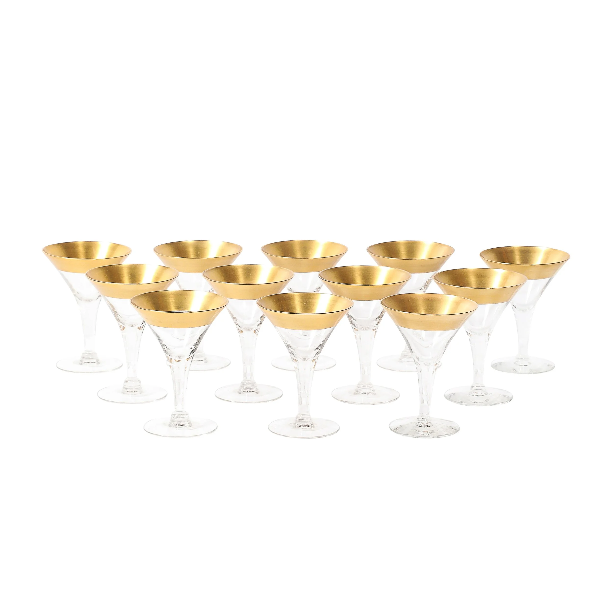 Set of 12 Mid-Century Modernist Gilt Rimmed Coupe Glasses By Dorothy Thorpe — image 1