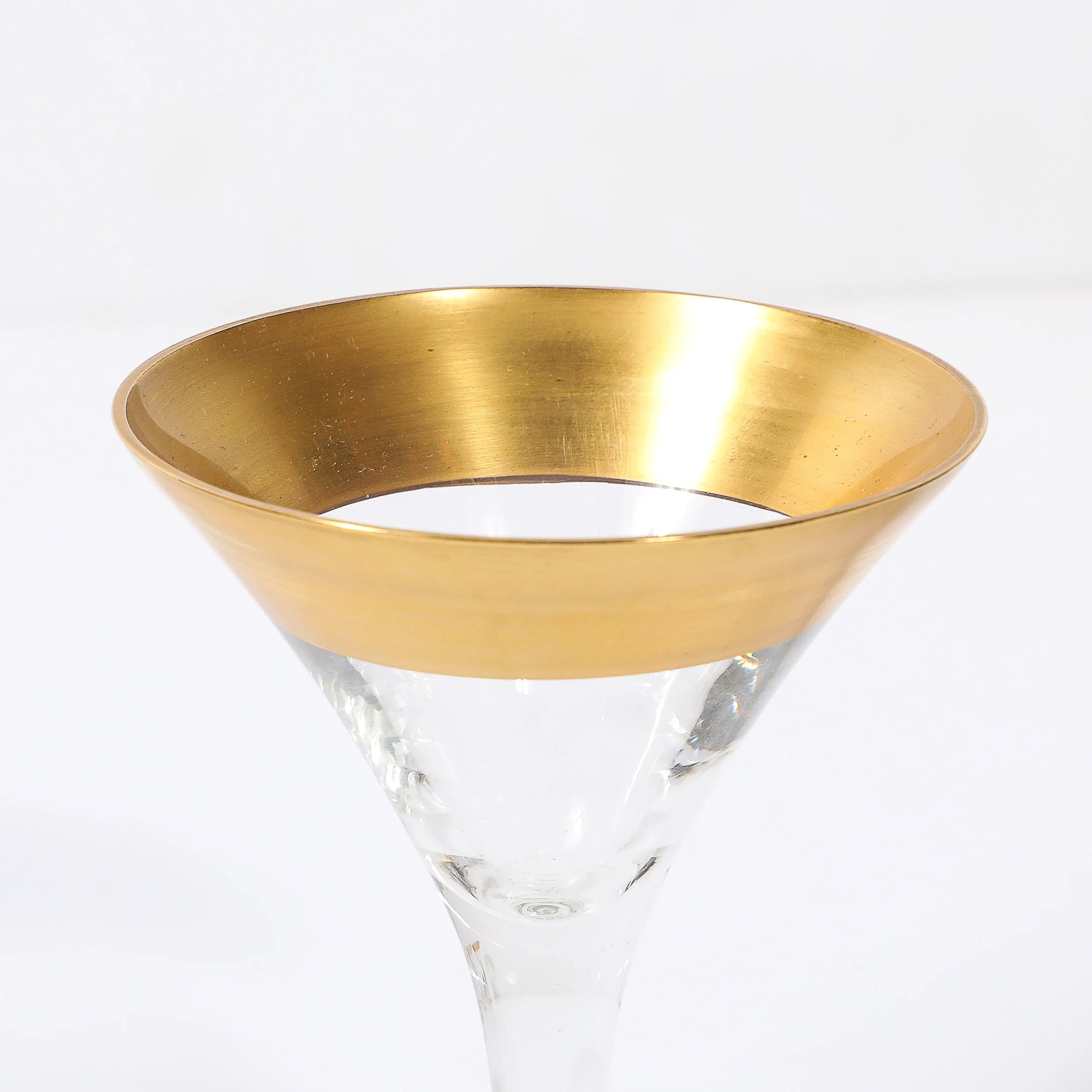 Set of 12 Mid-Century Modernist Gilt Rimmed Coupe Glasses By Dorothy Thorpe — image 2