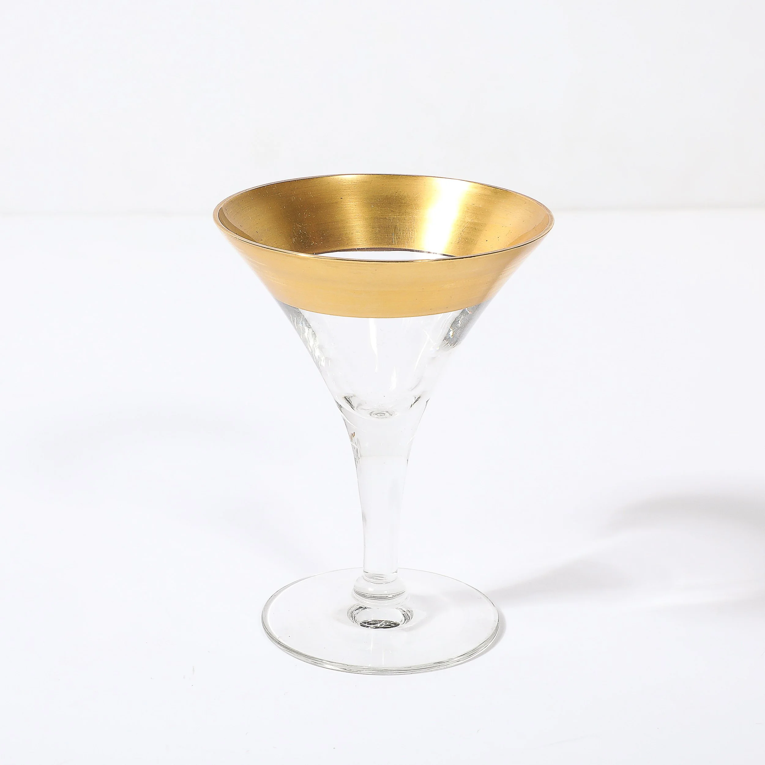 Set of 12 Mid-Century Modernist Gilt Rimmed Coupe Glasses By Dorothy Thorpe — image 7