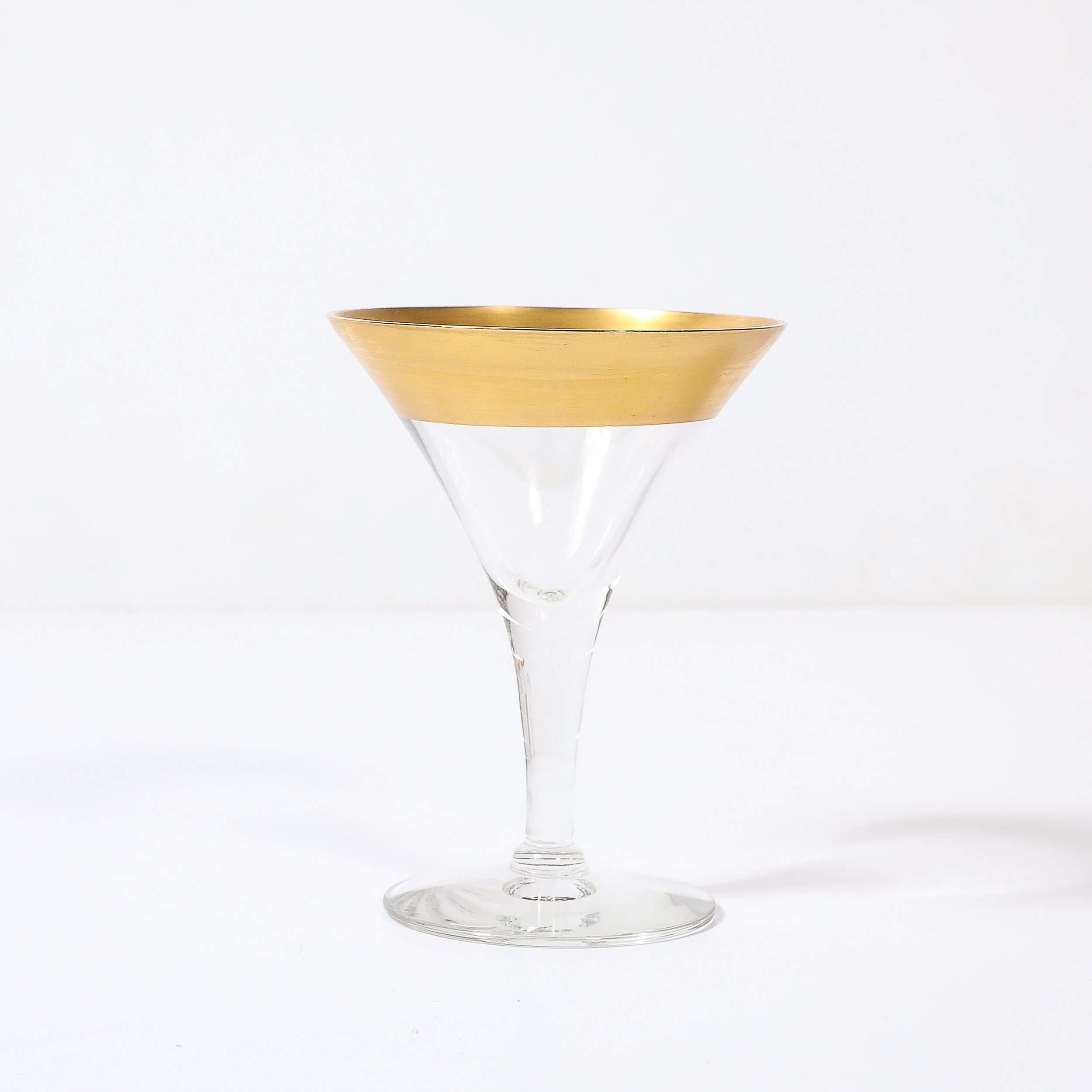 Set of 12 Mid-Century Modernist Gilt Rimmed Coupe Glasses By Dorothy Thorpe — image 8