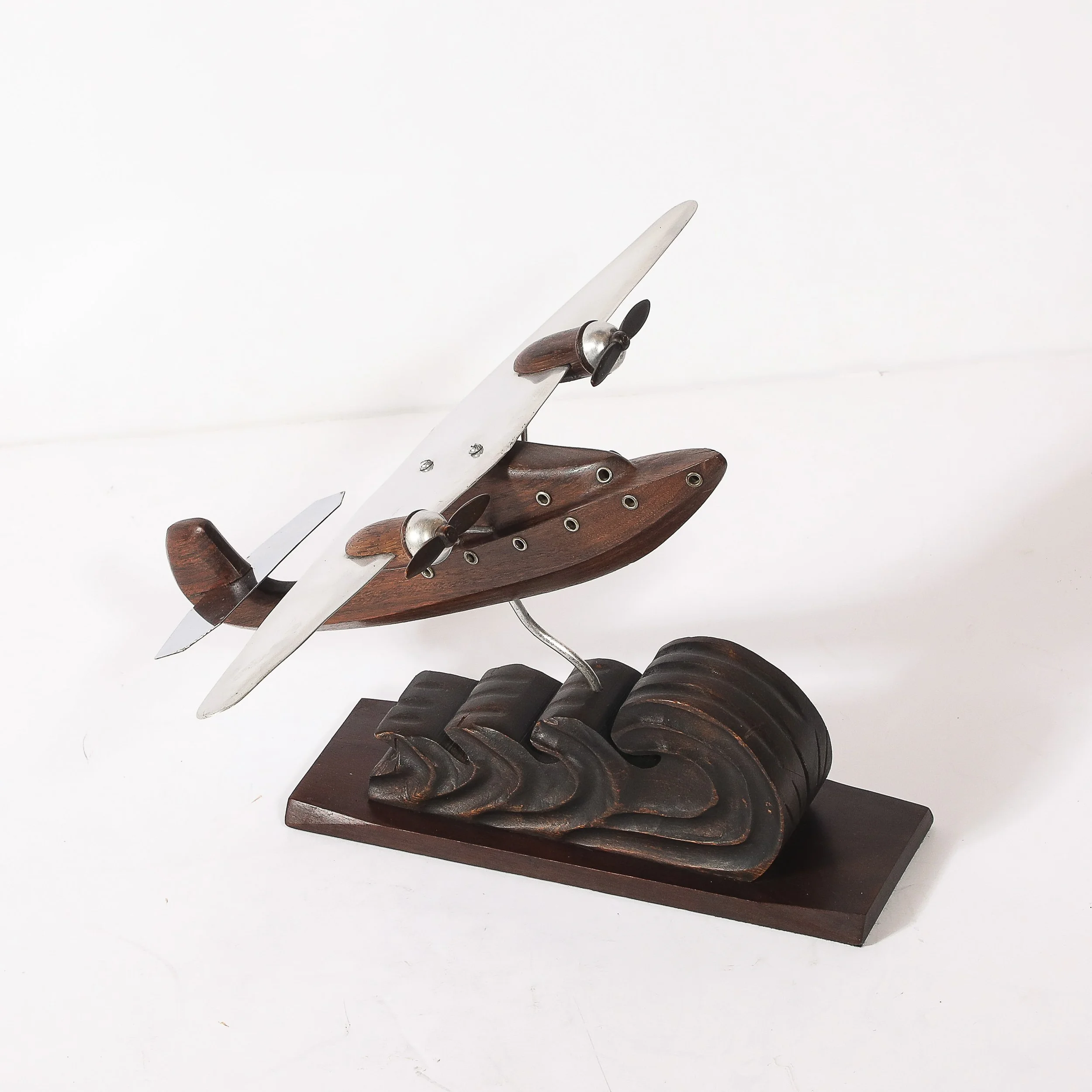 Art Deco Anthoine Art Bois Carved Wood and Metal Seaplane Model on Stand — image 8