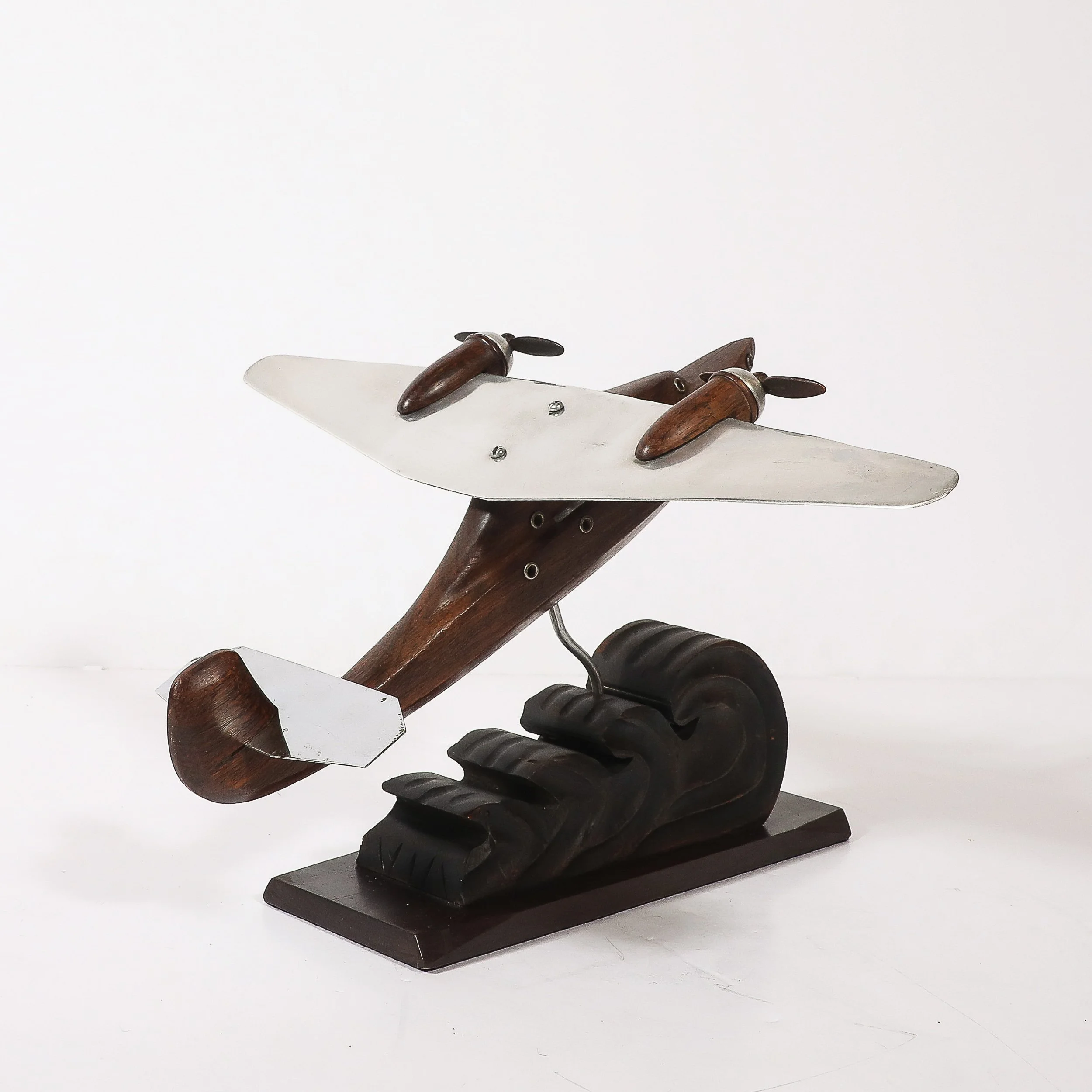Art Deco Anthoine Art Bois Carved Wood and Metal Seaplane Model on Stand — image 11