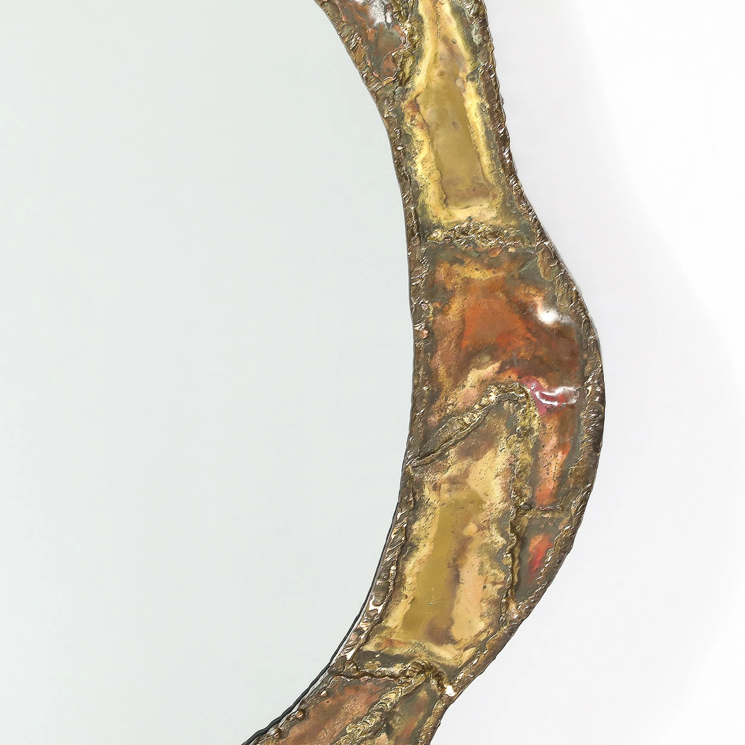 Mid-Century Brutalist Textural Welded Brass & Copper Bordered Signed Mirror — image 5