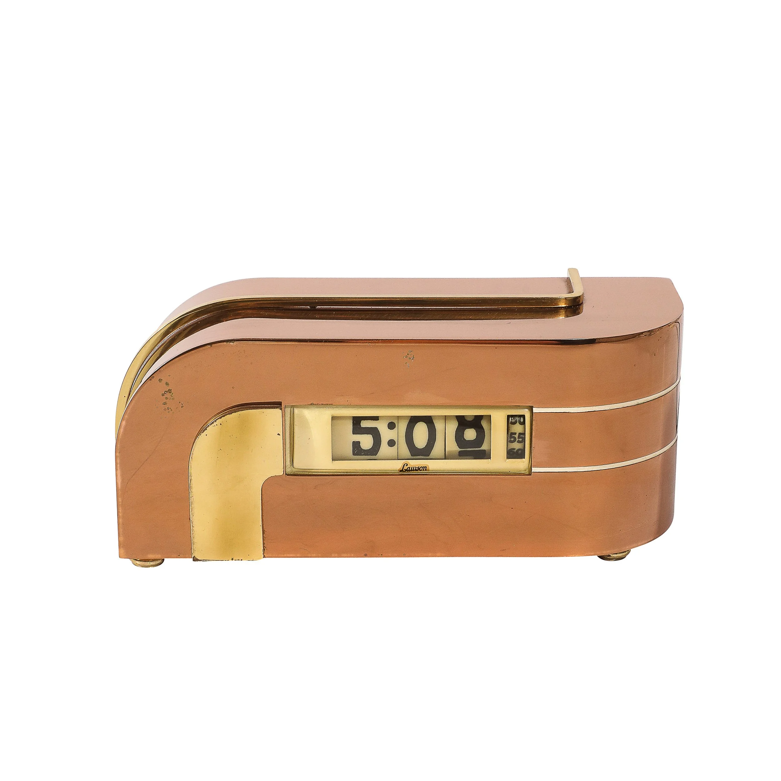 Art Deco Lawson Model P-40 "Zephyr" Streamlined Copper & Brass Electric Clock — image 1