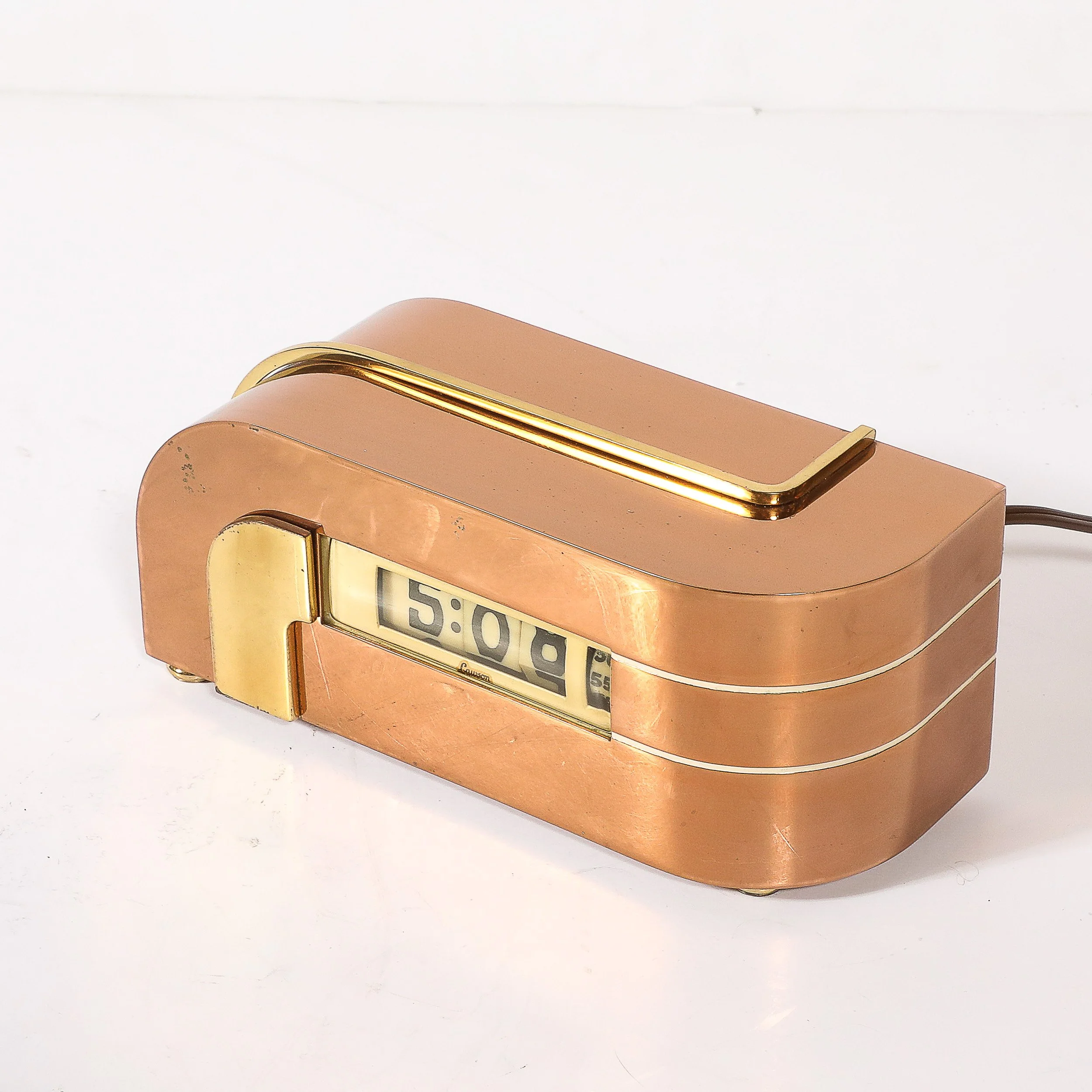 Art Deco Lawson Model P-40 "Zephyr" Streamlined Copper & Brass Electric Clock — image 2