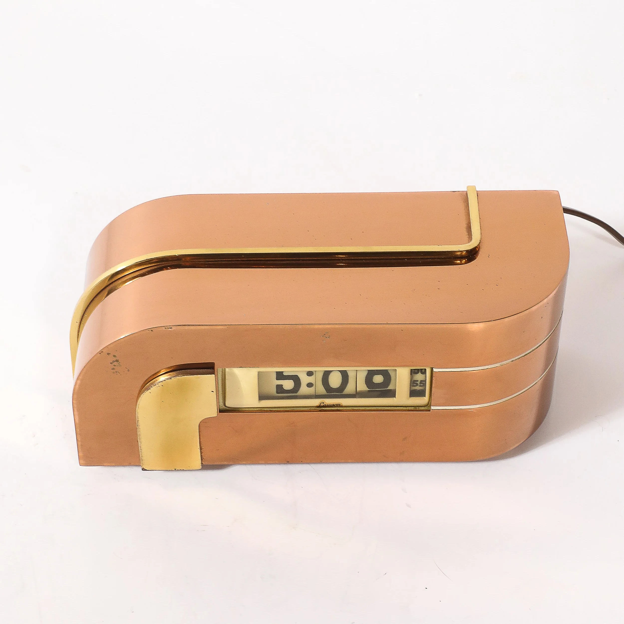 Art Deco Lawson Model P-40 "Zephyr" Streamlined Copper & Brass Electric Clock — image 4