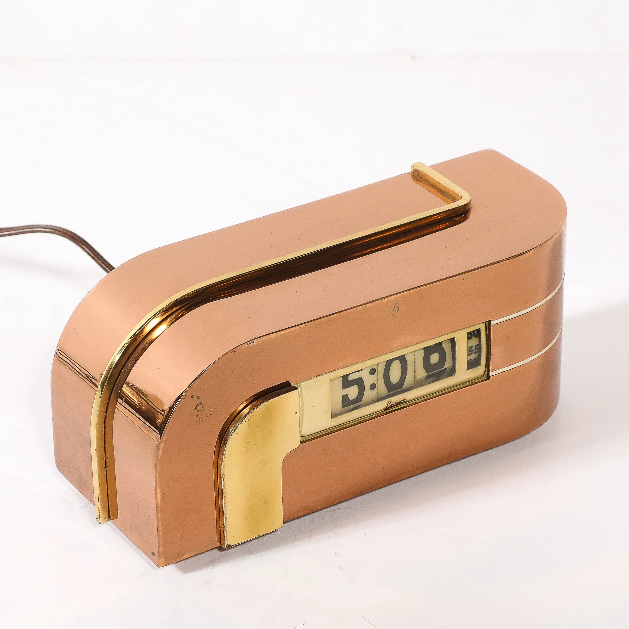 Art Deco Lawson Model P-40 "Zephyr" Streamlined Copper & Brass Electric Clock — image 8