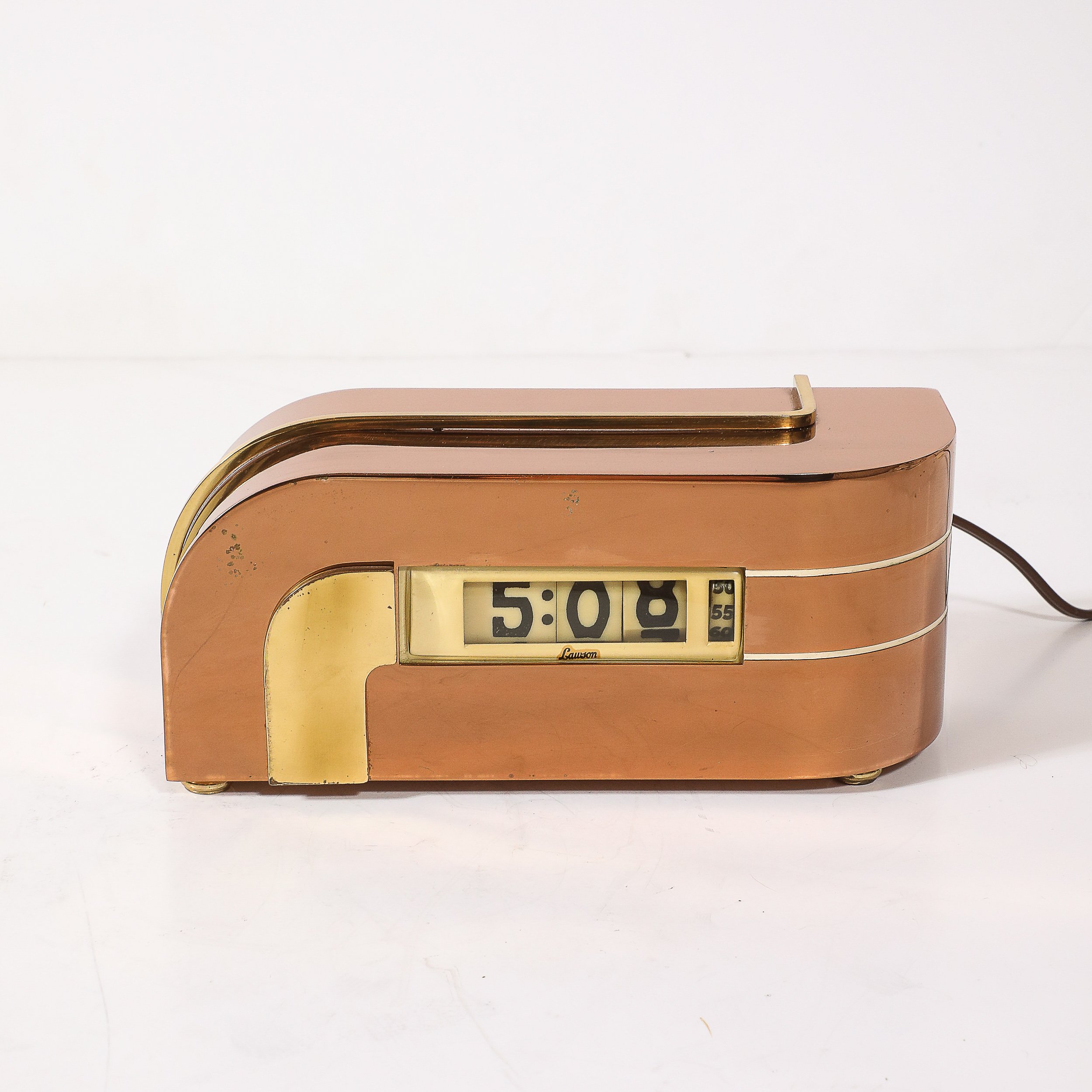 Art Deco Lawson Model P-40 "Zephyr" Streamlined Copper & Brass Electric Clock — image 10