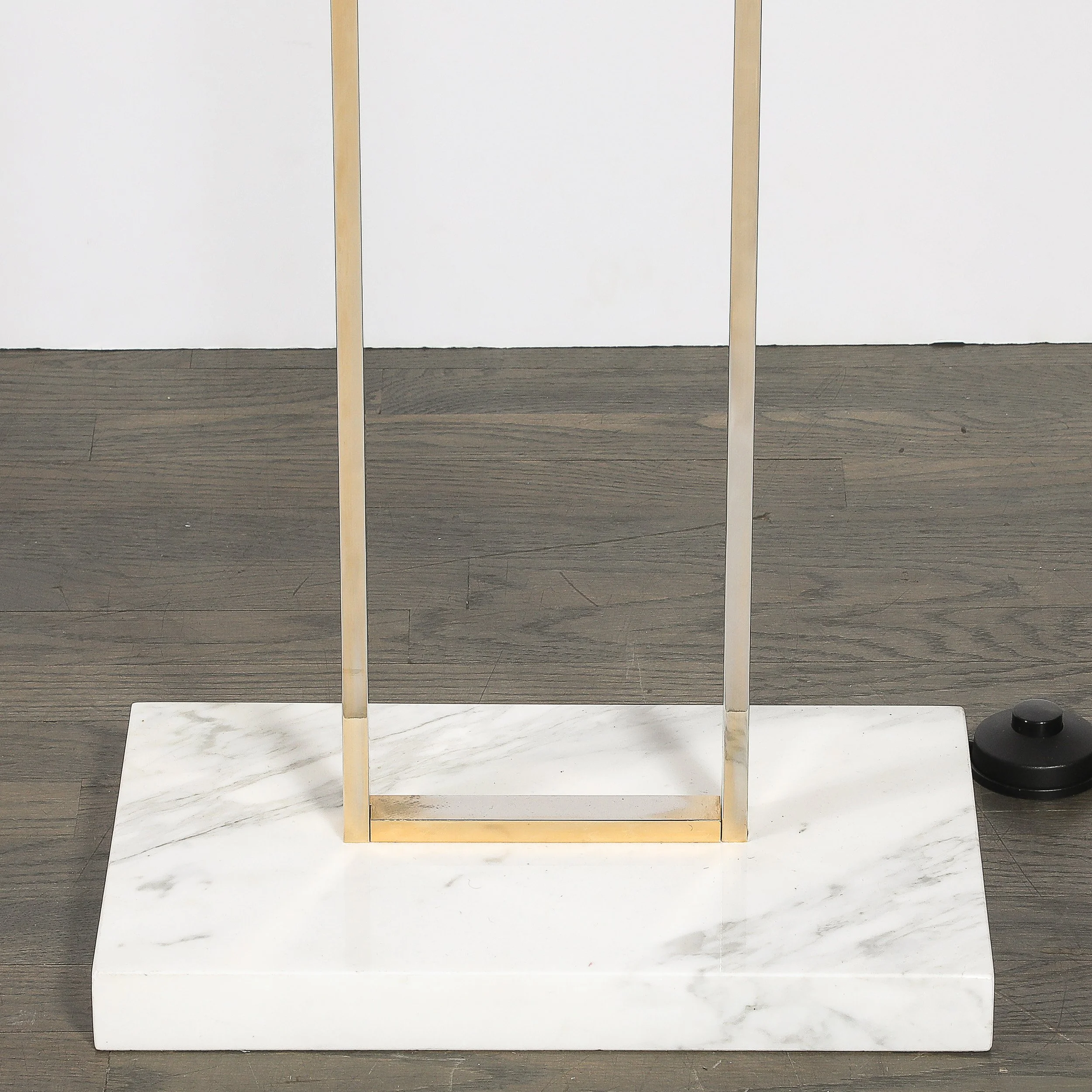 Mid-Century Brass Arch Floor Lamp w/ Textured Glass Medallion & White Marble — image 5