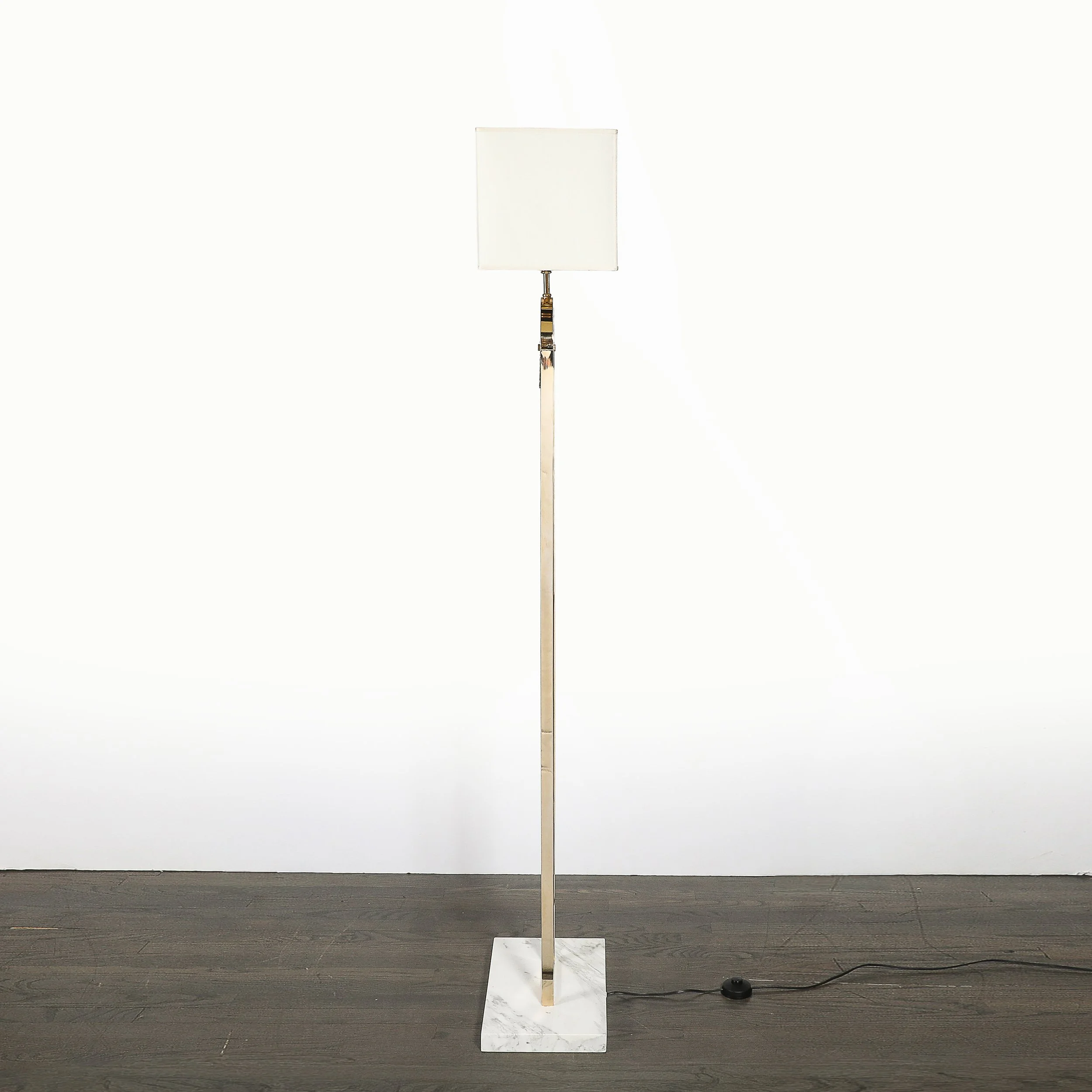 Mid-Century Brass Arch Floor Lamp w/ Textured Glass Medallion & White Marble — image 8