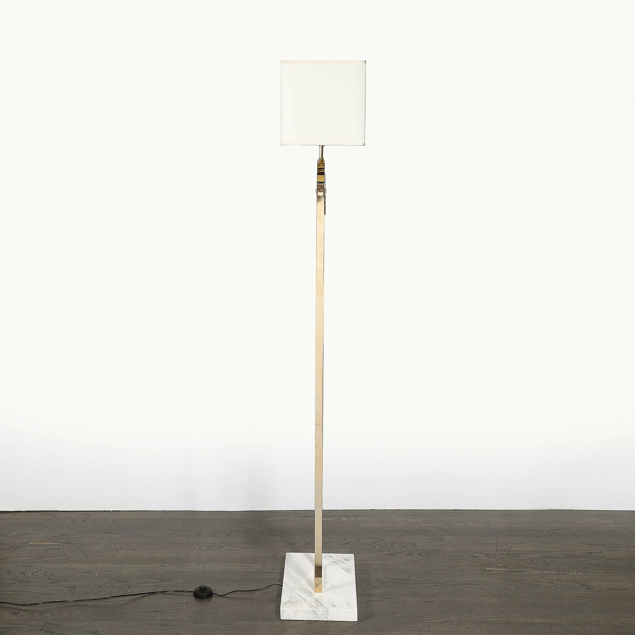Mid-Century Brass Arch Floor Lamp w/ Textured Glass Medallion & White Marble — image 10