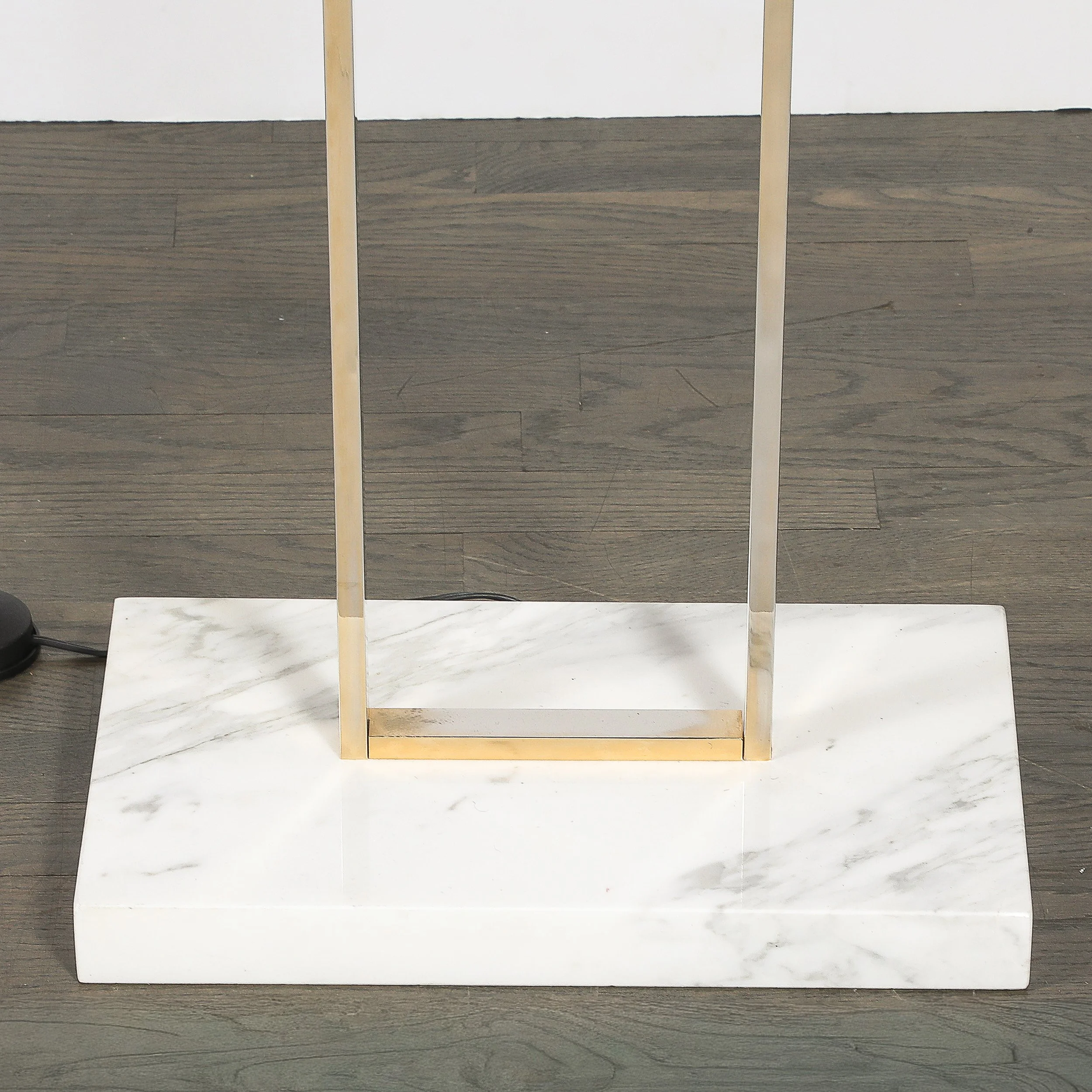 Mid-Century Brass Arch Floor Lamp w/ Textured Glass Medallion & White Marble — image 11