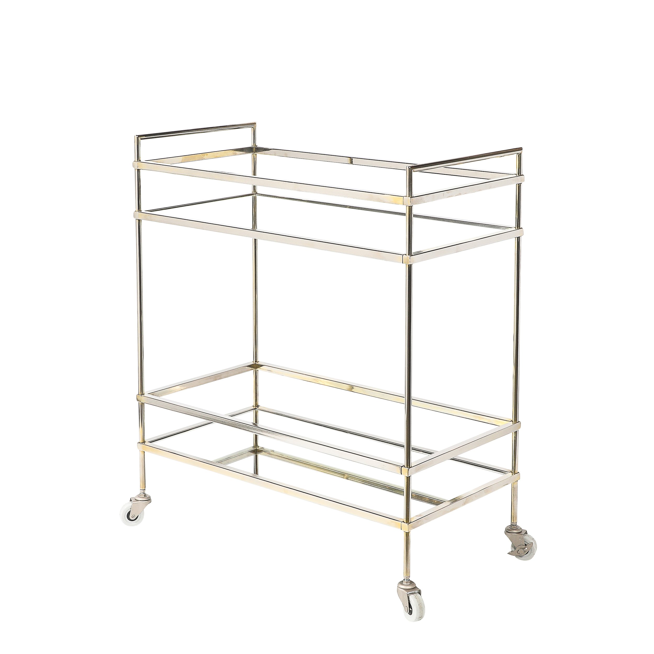 Mid-Century Modern Two-Tier Bar Cart in Antiqued Nickel Finish — image 1