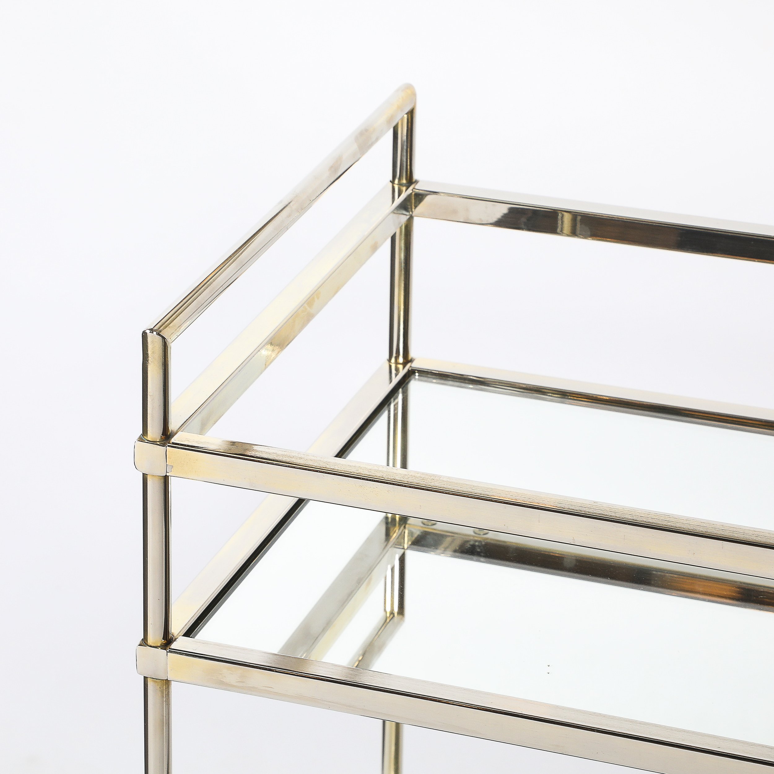 Mid-Century Modern Two-Tier Bar Cart in Antiqued Nickel Finish — image 2