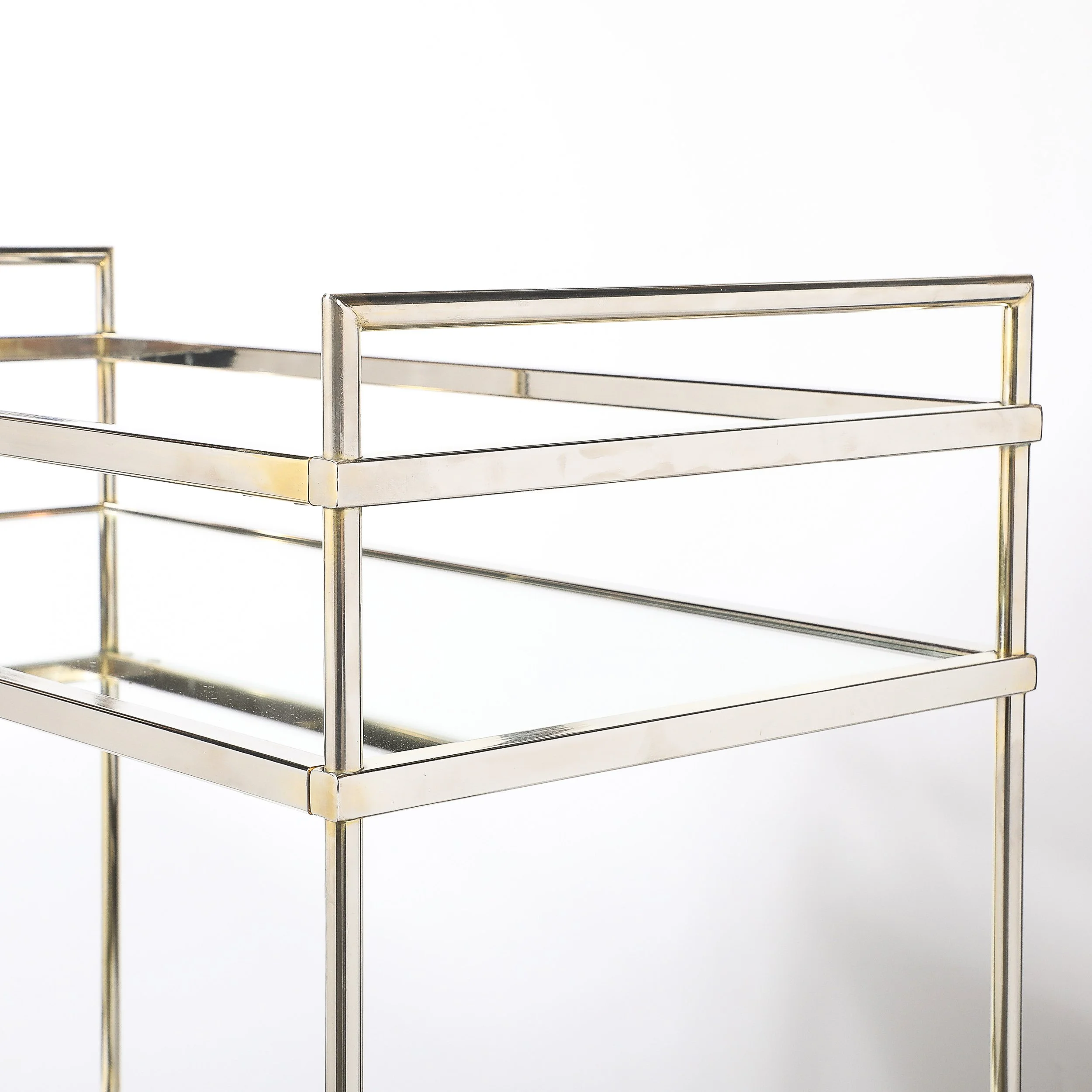 Mid-Century Modern Two-Tier Bar Cart in Antiqued Nickel Finish — image 3