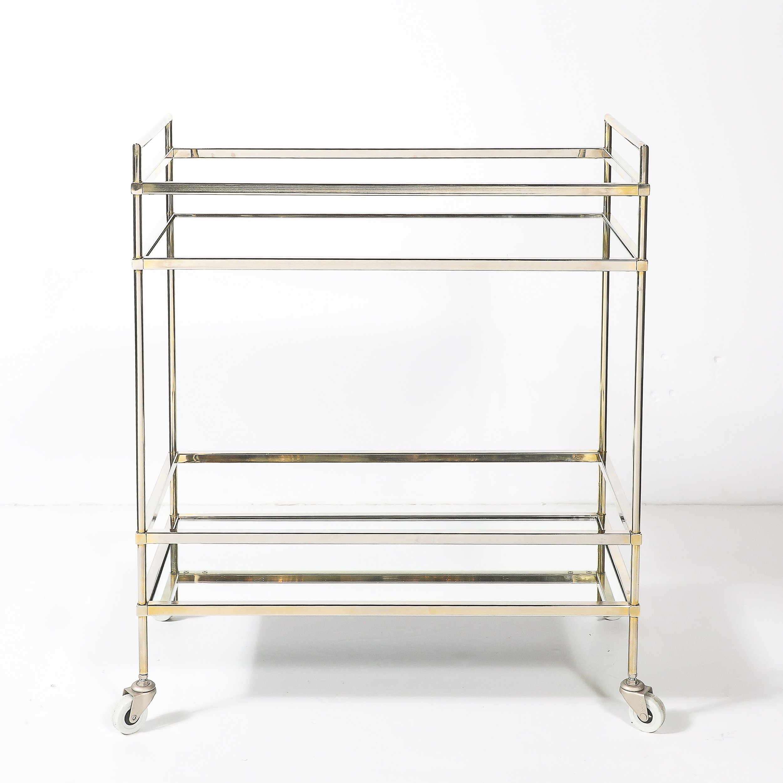 Mid-Century Modern Two-Tier Bar Cart in Antiqued Nickel Finish — image 5
