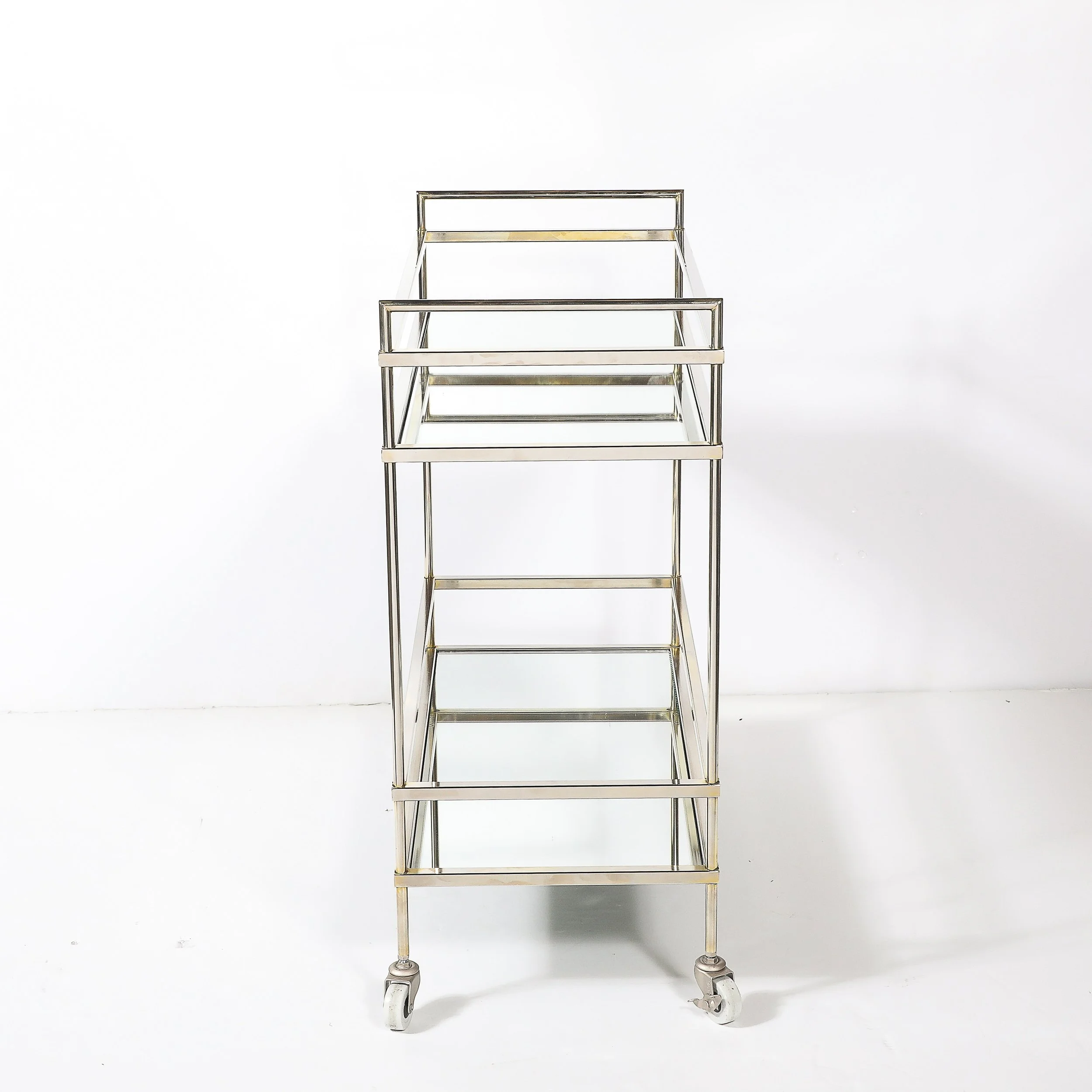 Mid-Century Modern Two-Tier Bar Cart in Antiqued Nickel Finish — image 8