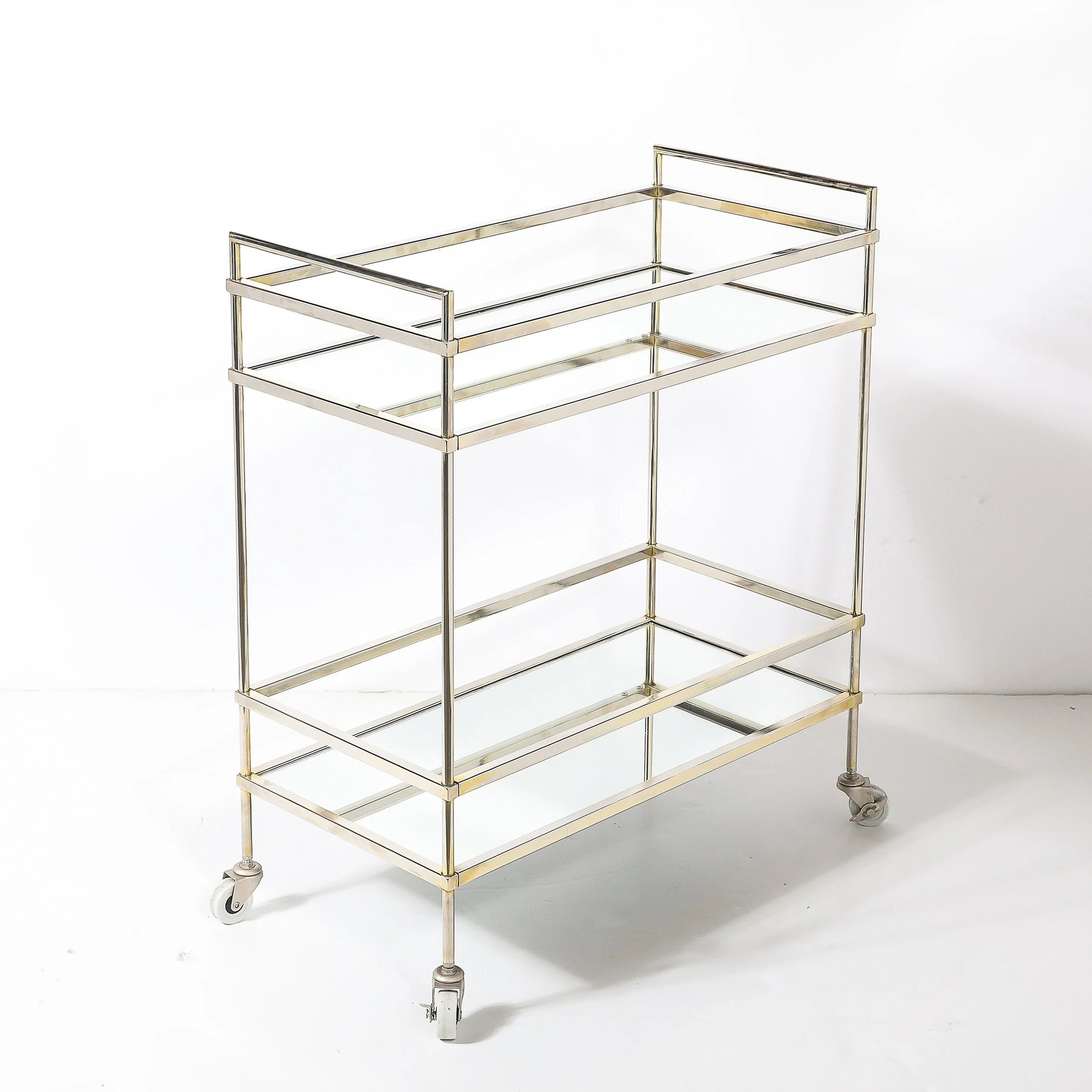 Mid-Century Modern Two-Tier Bar Cart in Antiqued Nickel Finish — image 9