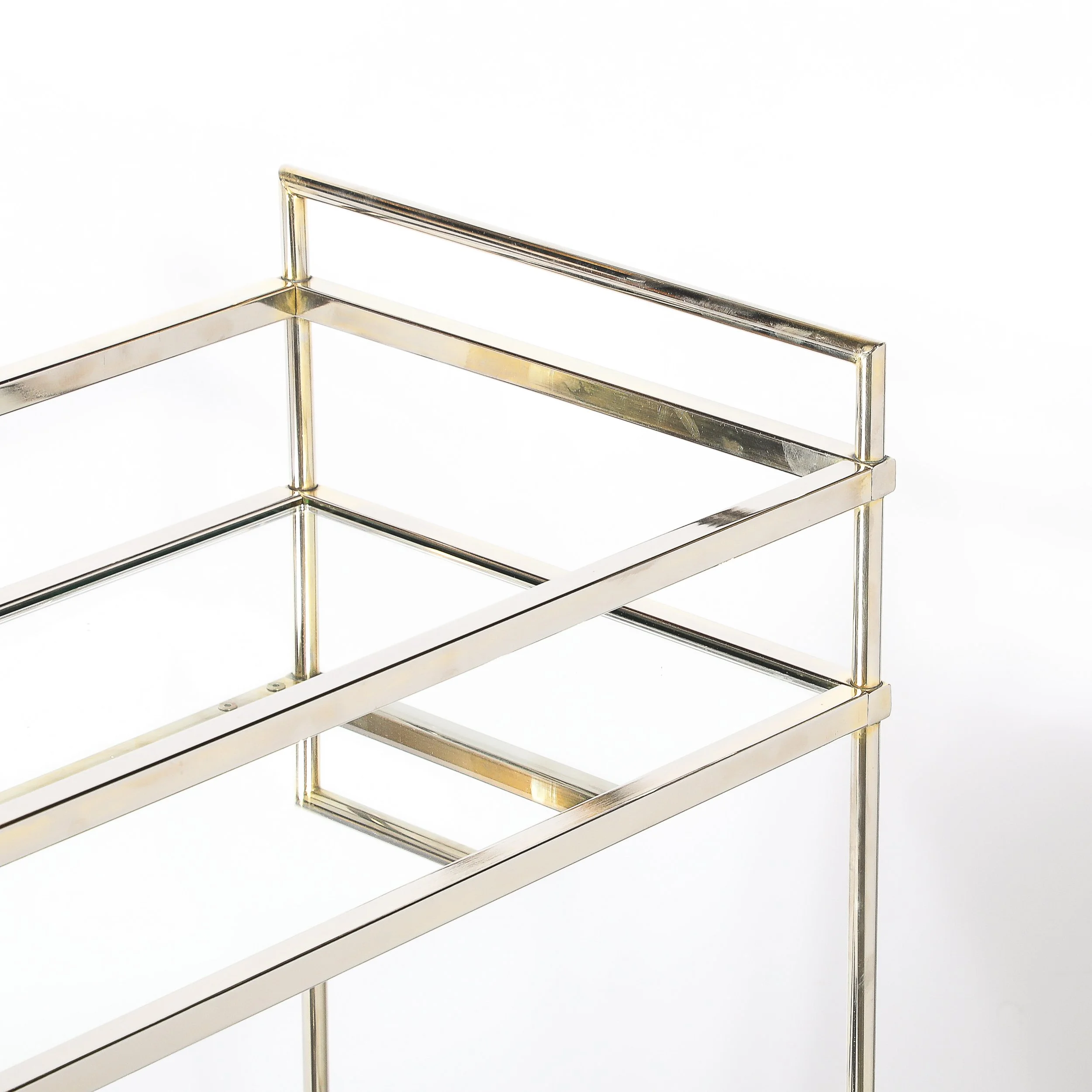 Mid-Century Modern Two-Tier Bar Cart in Antiqued Nickel Finish — image 10