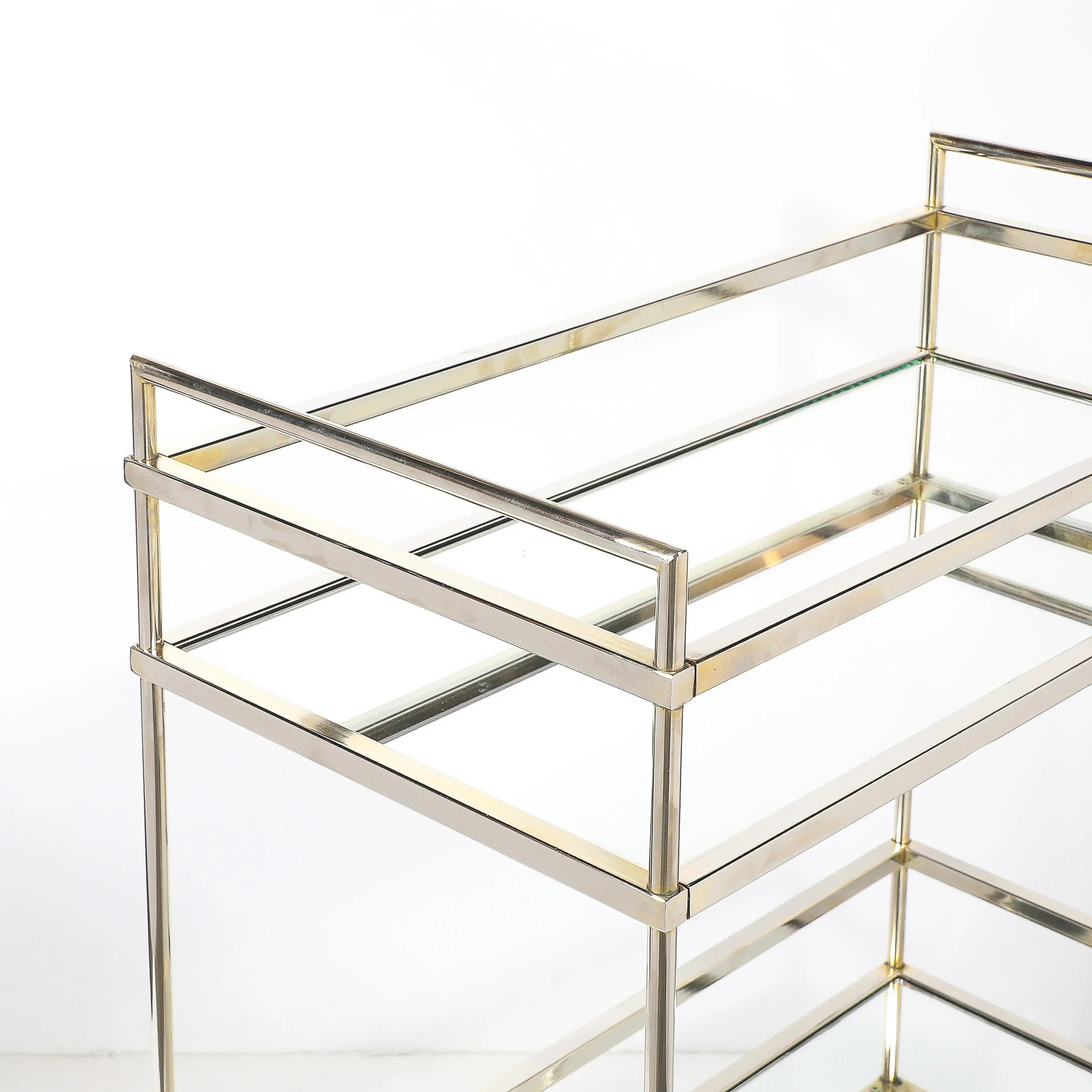 Mid-Century Modern Two-Tier Bar Cart in Antiqued Nickel Finish — image 11