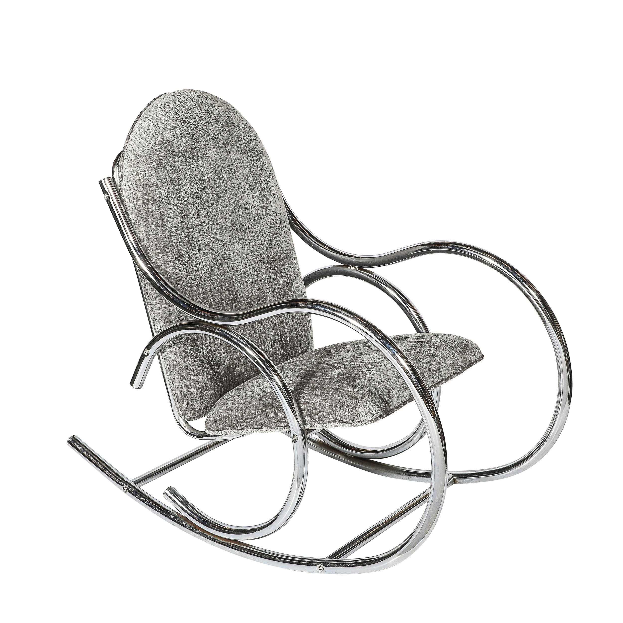 Mid-Century Tubular Chrome Rocking Chair with Holly Hunt Upholstery — image 1