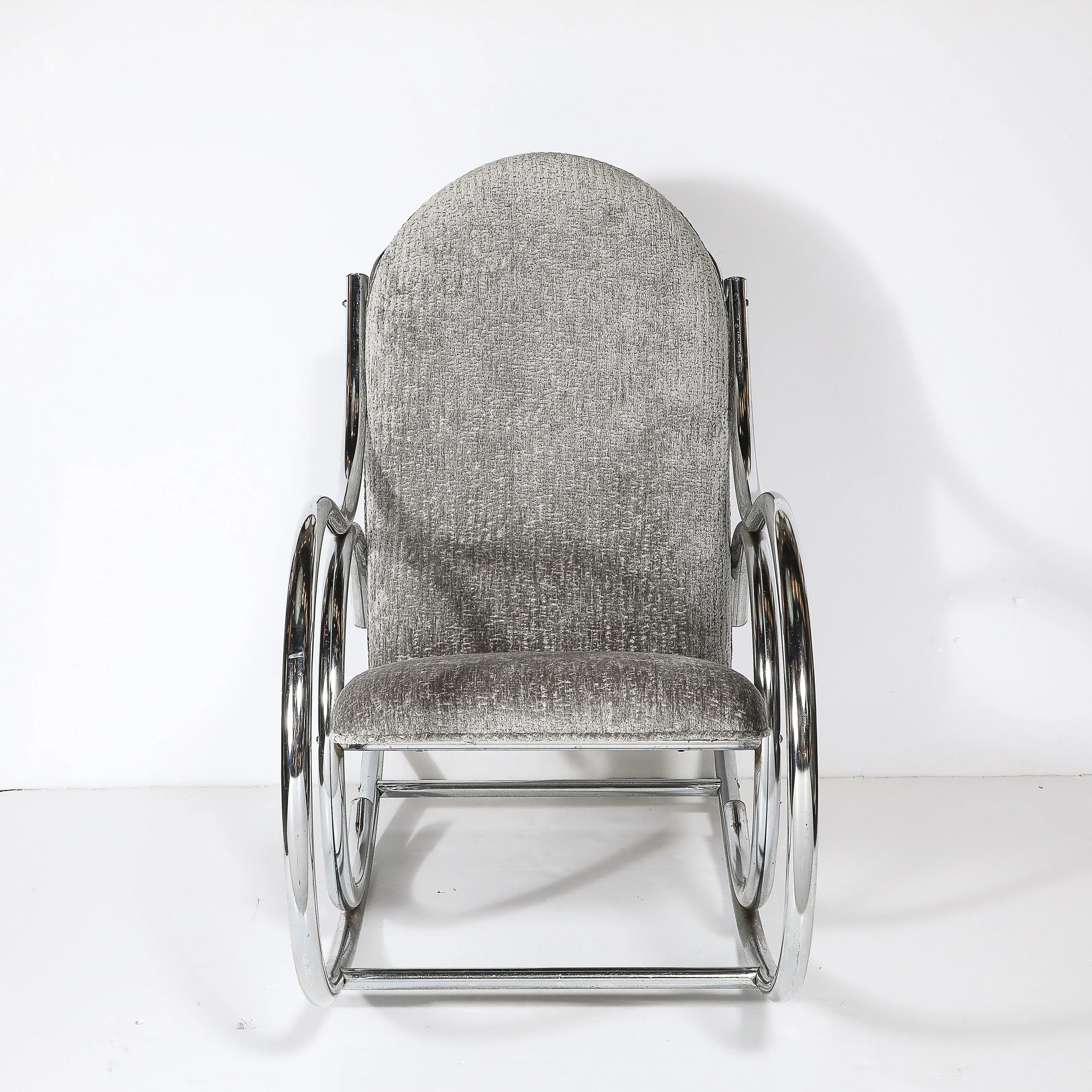 Mid-Century Tubular Chrome Rocking Chair with Holly Hunt Upholstery — image 2