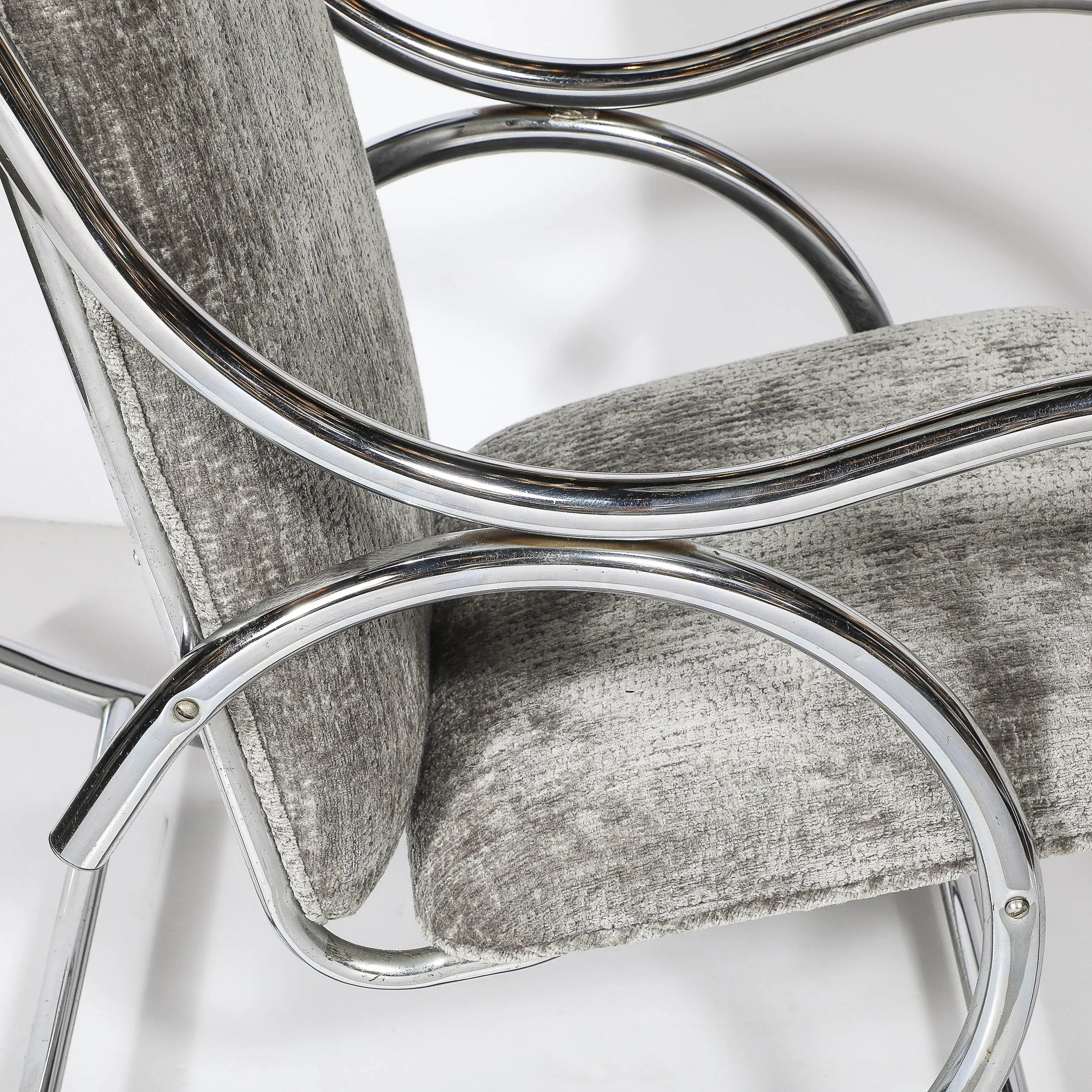 Mid-Century Tubular Chrome Rocking Chair with Holly Hunt Upholstery — image 3