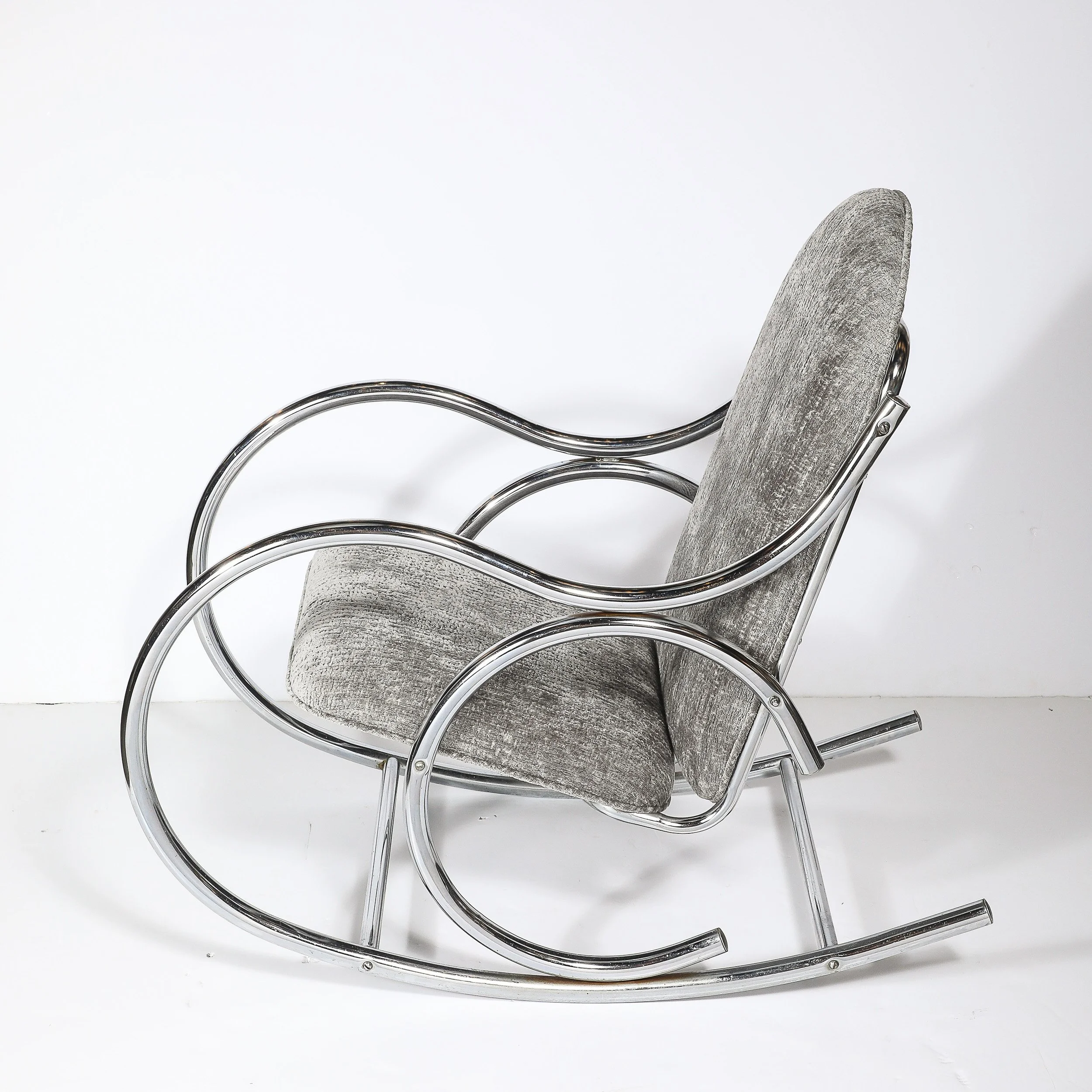 Mid-Century Tubular Chrome Rocking Chair with Holly Hunt Upholstery — image 4