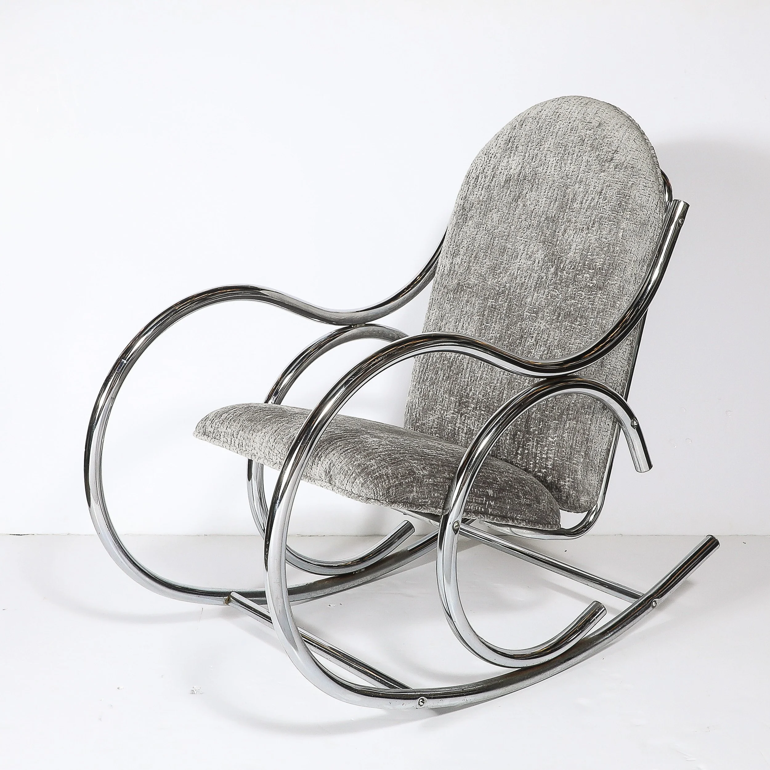 Mid-Century Tubular Chrome Rocking Chair with Holly Hunt Upholstery — image 5