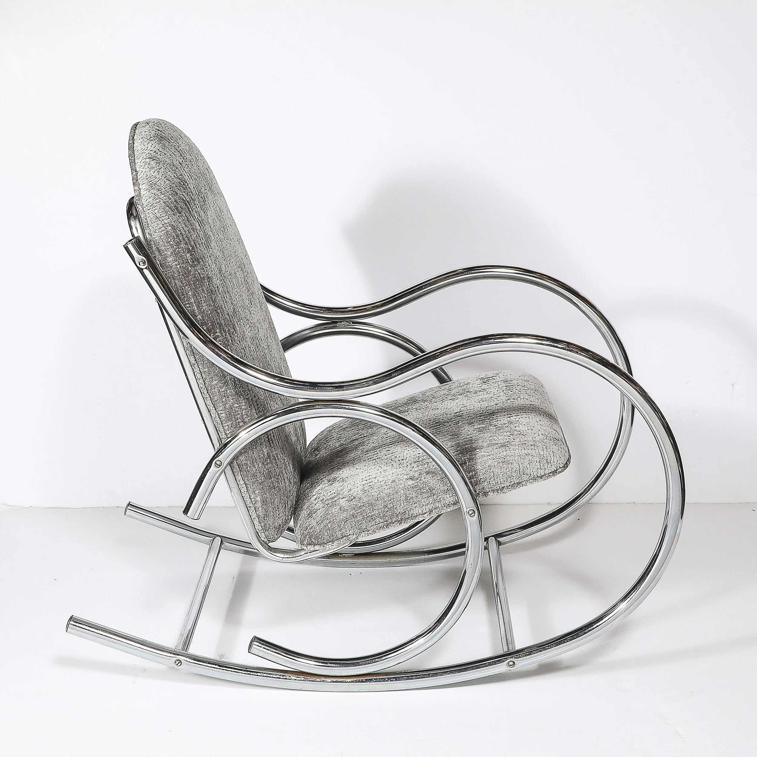 Mid-Century Tubular Chrome Rocking Chair with Holly Hunt Upholstery — image 6