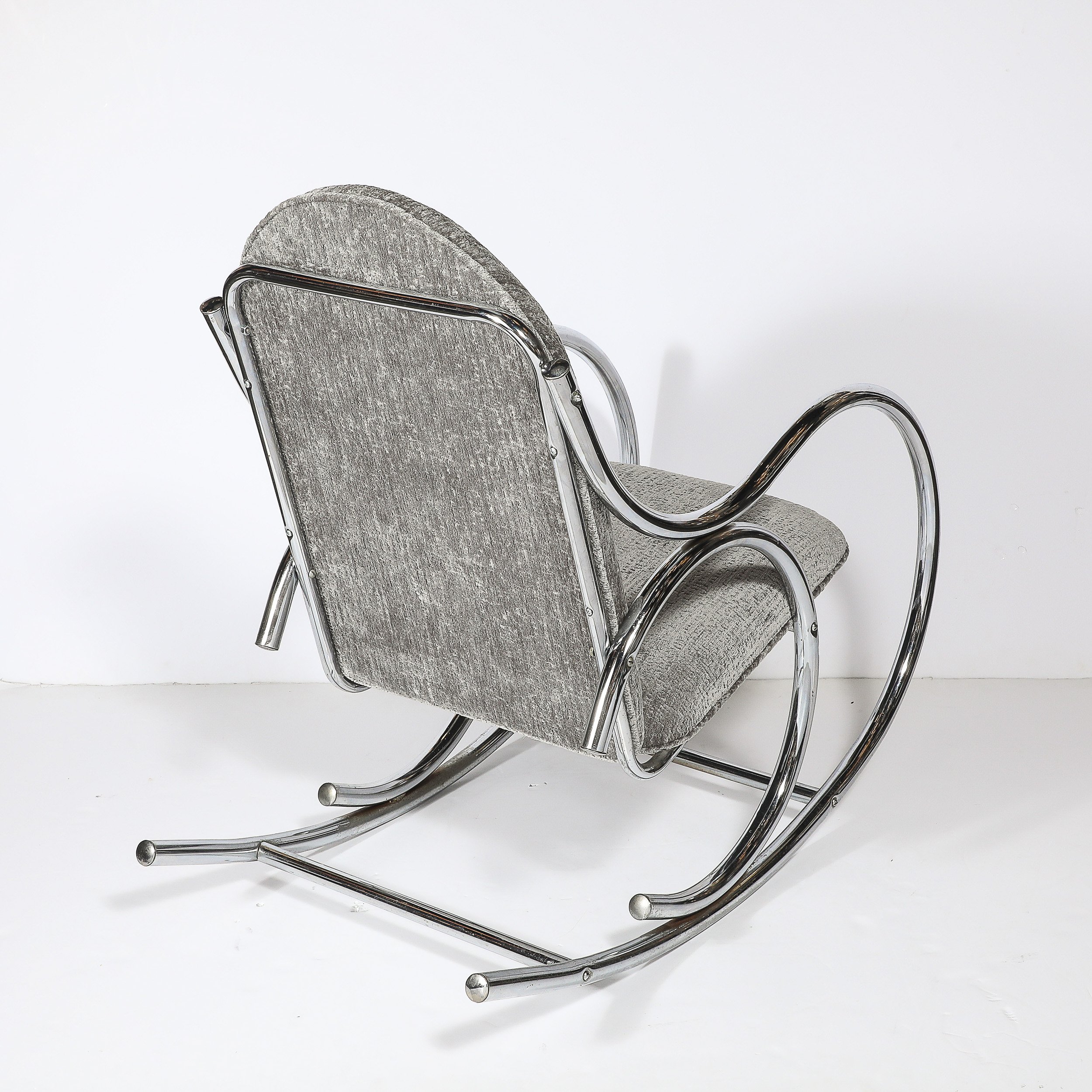Mid-Century Tubular Chrome Rocking Chair with Holly Hunt Upholstery — image 8