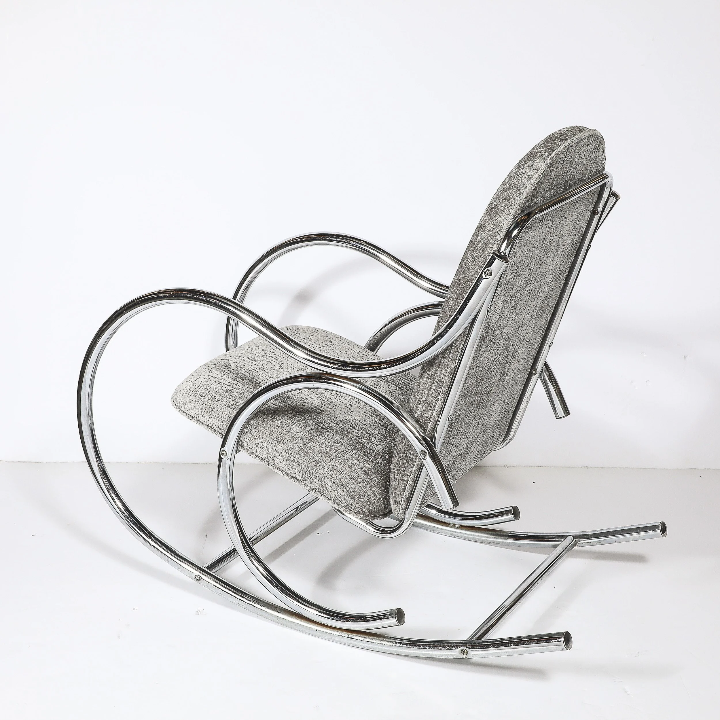 Mid-Century Tubular Chrome Rocking Chair with Holly Hunt Upholstery — image 10